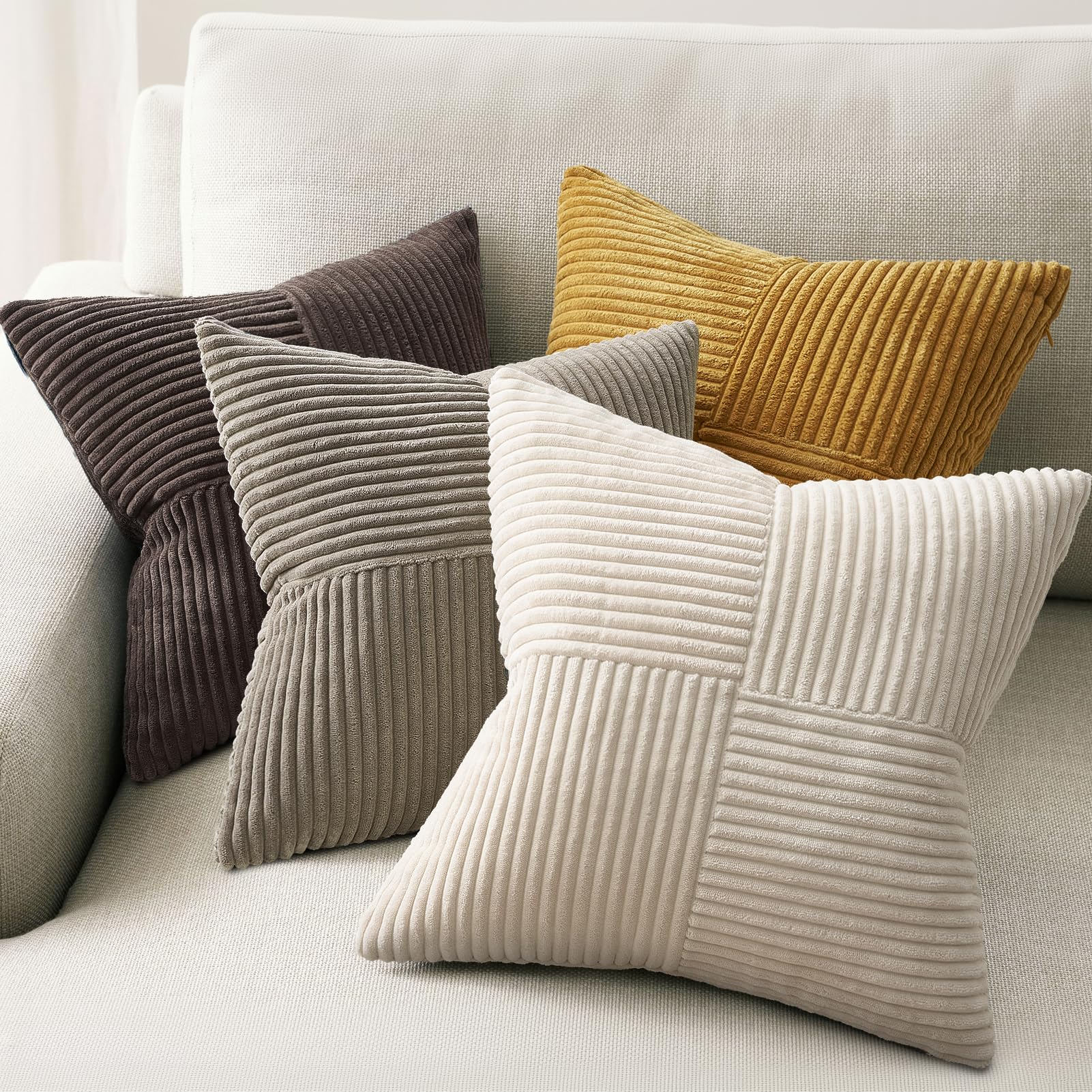 Topfinel SageGreen Throw Pillow Covers 18X18 Inch Set of 4,Boho Farmhouse Cozy Cushion Cover with Corduroy,Soft Accent Forest Green Pillow Covers for Couch,Bed,Living Room Home Decor