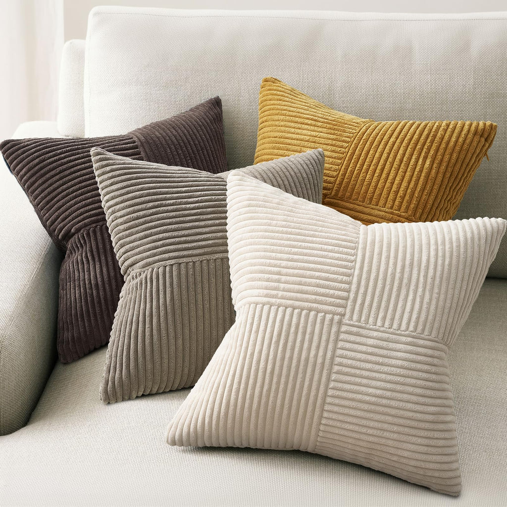 Topfinel SageGreen Throw Pillow Covers 18X18 Inch Set of 4,Boho Farmhouse Cozy Cushion Cover with Corduroy,Soft Accent Forest Green Pillow Covers for Couch,Bed,Living Room Home Decor