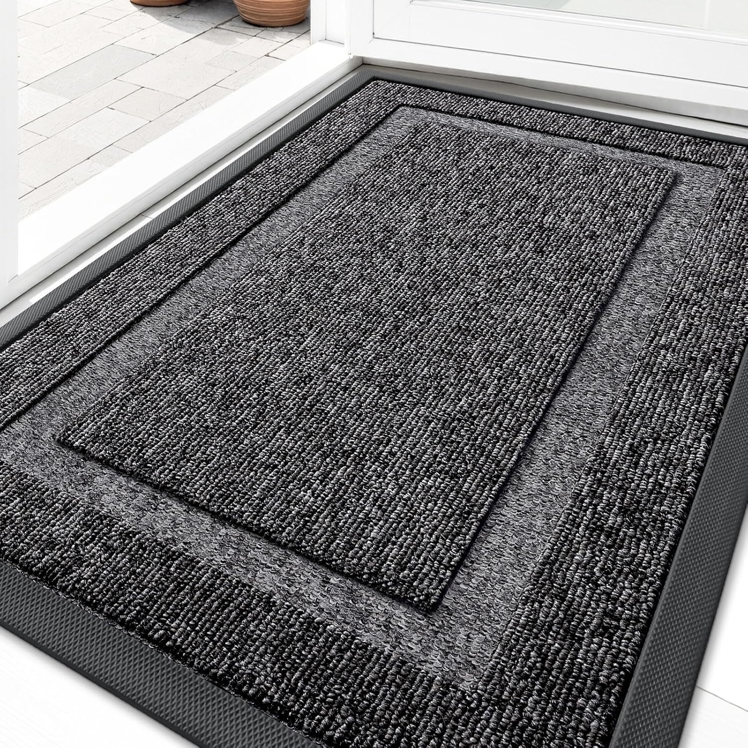 OLANLY Front Door Mat Indoor Outdoor Entrance, Waterproof All-Season, All-Weather Doormat, Sturdy Natural Rubber, Fade Resistant, Low Profile, Easy Clean Patio Porch Entryway Mat, 29.5x17, Beige