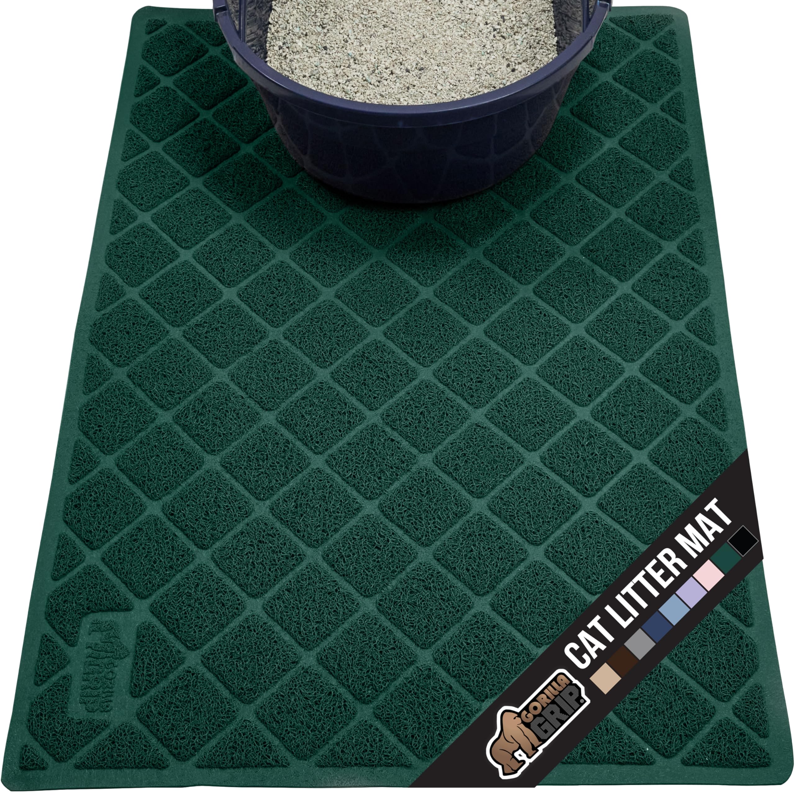 GORILLA GRIP Cat Litter Box Mat, Water Resistant, US Designed Kitty Litter Trapping Mats, Easy to Clean, Scatter Control, Less Mess and Clean Floors, Kitten Supplies for Indoor Cats, 24x17 Grey