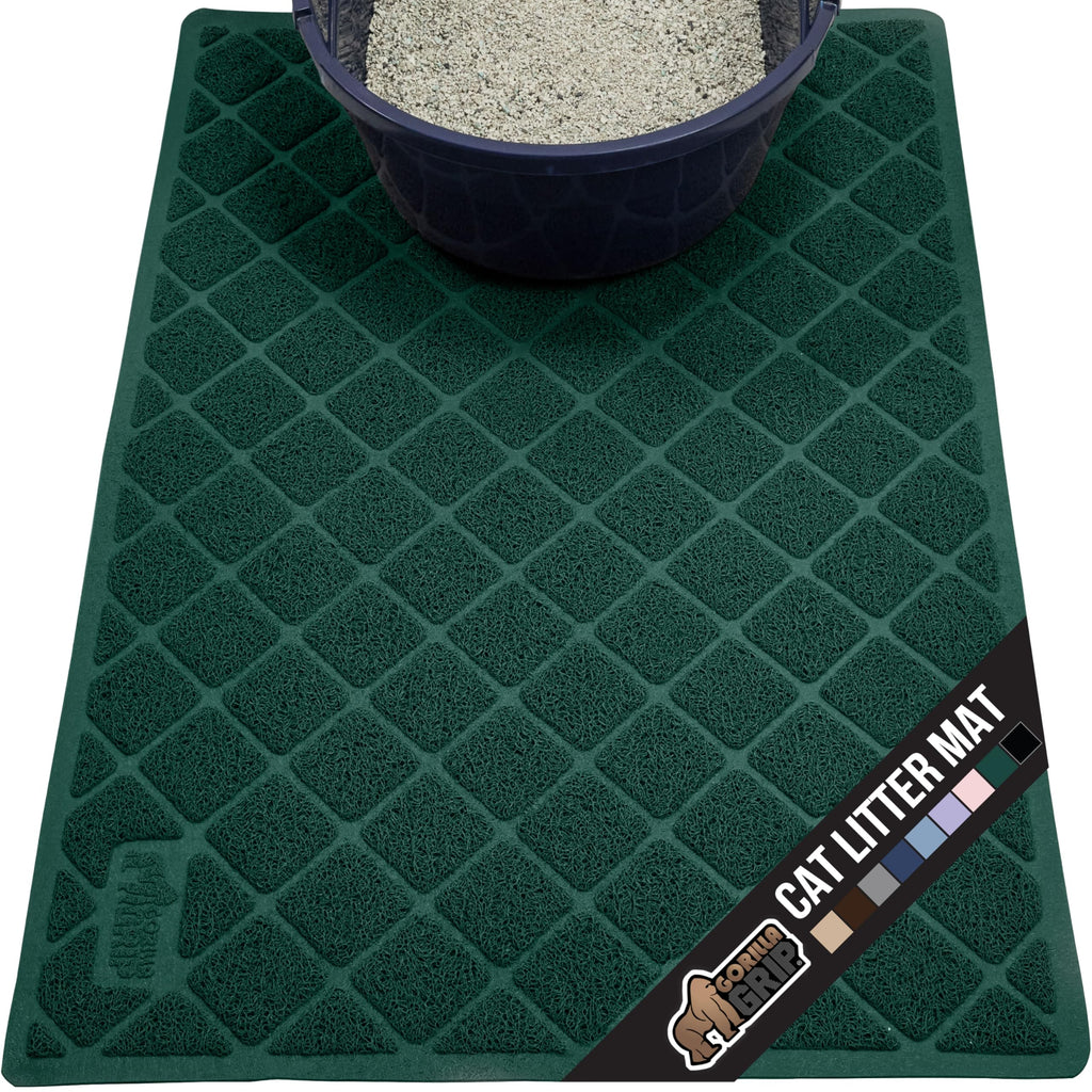 GORILLA GRIP Cat Litter Box Mat, Water Resistant, US Designed Kitty Litter Trapping Mats, Easy to Clean, Scatter Control, Less Mess and Clean Floors, Kitten Supplies for Indoor Cats, 24x17 Grey