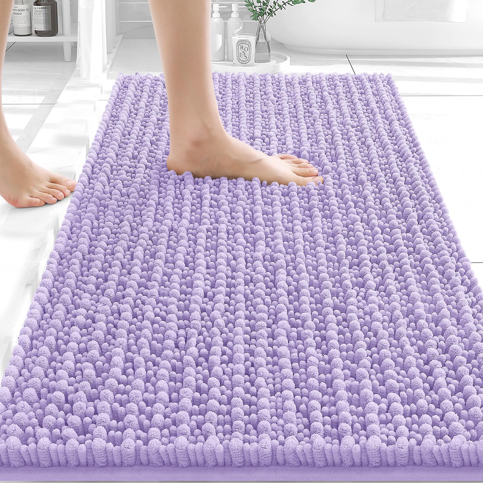 OLANLY Bathroom Rug Mat 30x20, Thick Soft and Absorbent Chenille Bath Mat, Non-Slip Rubber Backing, Machine Washable Quick Dry Bath Rugs for Tub Shower Floor, Home Decor Accessories, Grey
