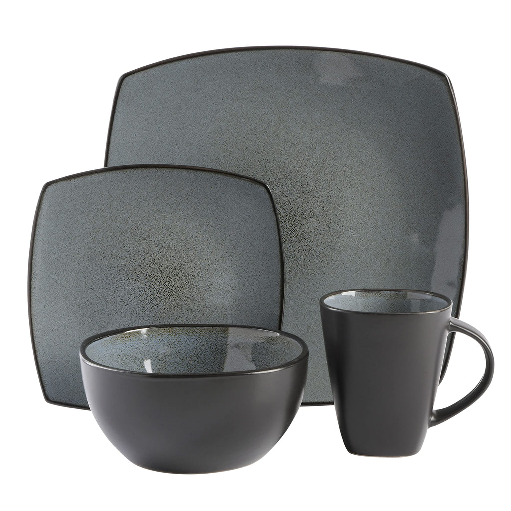 Gibson Elite Soho Lounge Square 16-Piece Dinnerware Set, Service for 4, Reactive Glaze Stoneware Plates and Bowls, Modern Dishes, Microwave & Dishwasher Safe – Red and Black