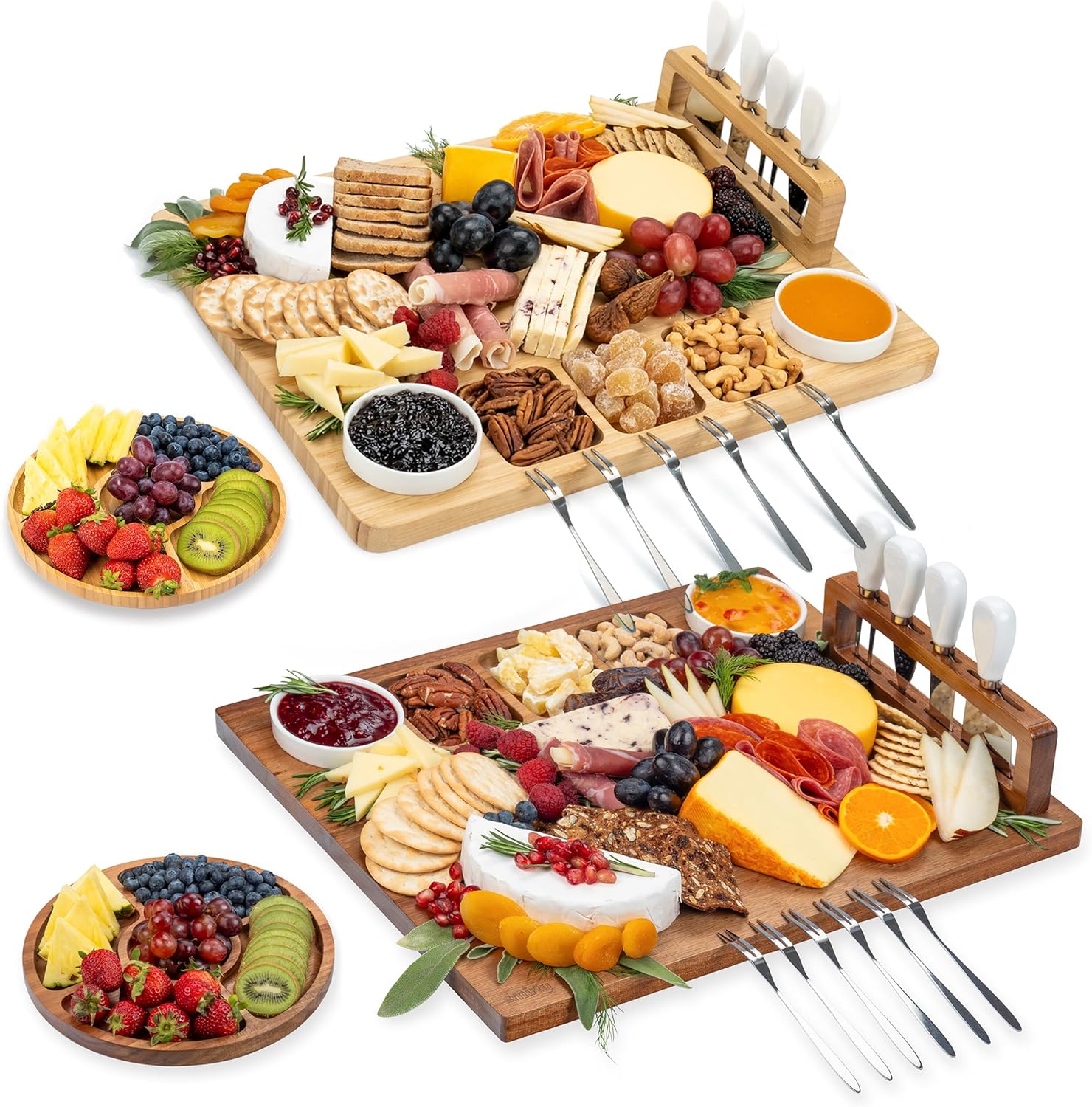 Flat Acacia Wood Charcuterie Boards Gift Set Bundle