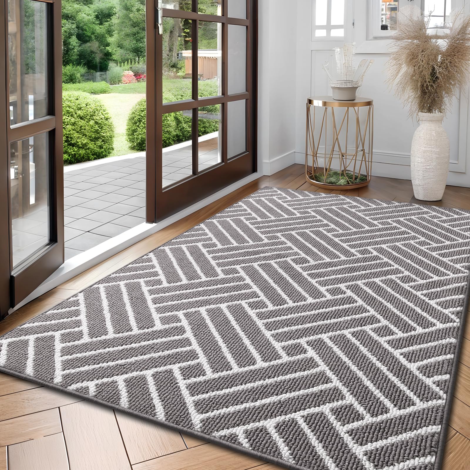 OLANLY Indoor Door Mat, 32x20 Inch, Dirt Resistant and Absorbent, Non-Slip Rubber Backing Floor Mats, Easy Clean Low-Profile Doormat for Entryway, Front Door, and Inside Entrance, Grey