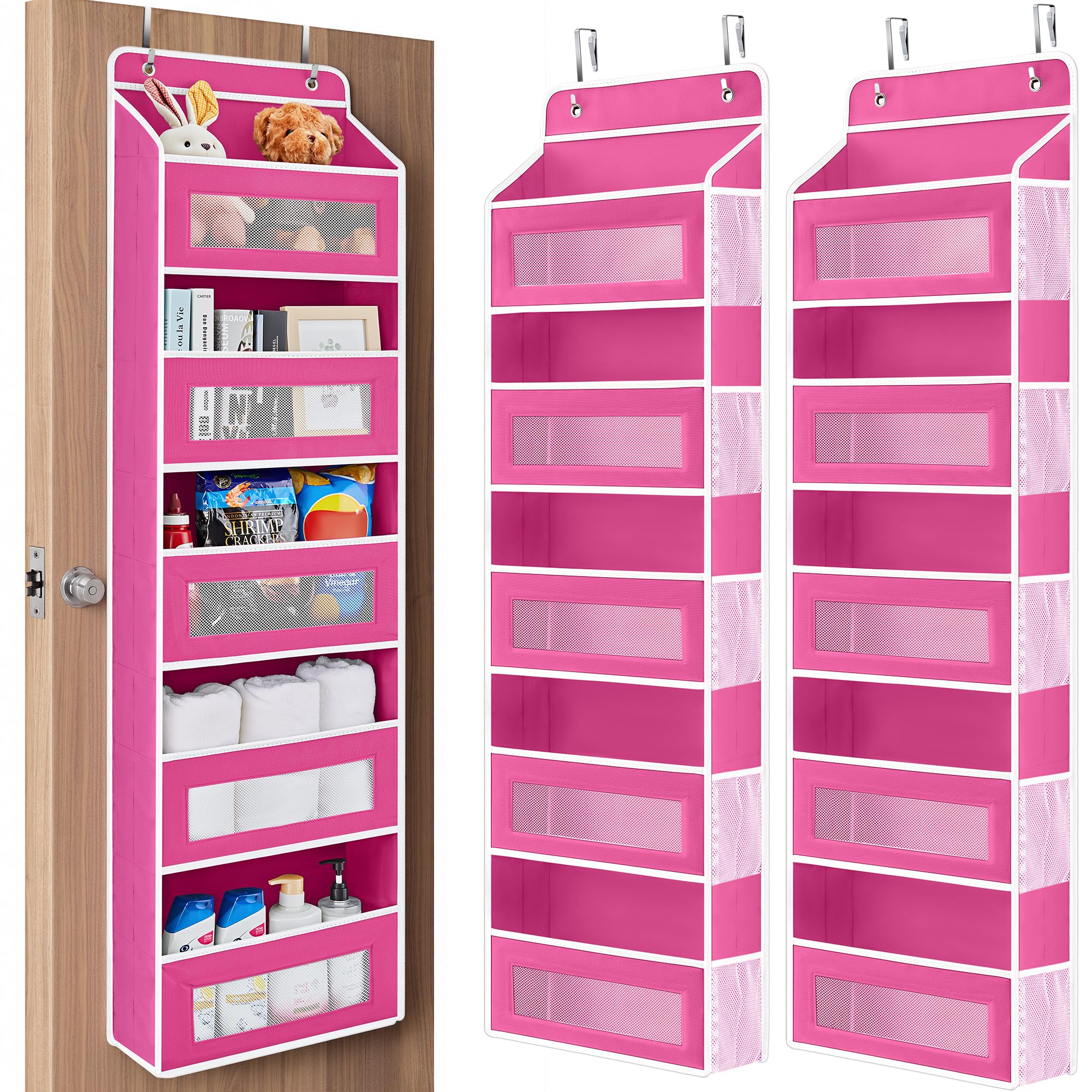 JARLINK Over The Door Organizer Storage, 5 Shelf Hanging Door Organizer with 5 Large Capacity Pockets, Anti Tilt 44 lb Load Behind Door Storage for Bedroom, Bathroom, Pantry, Nursery, (Grey)