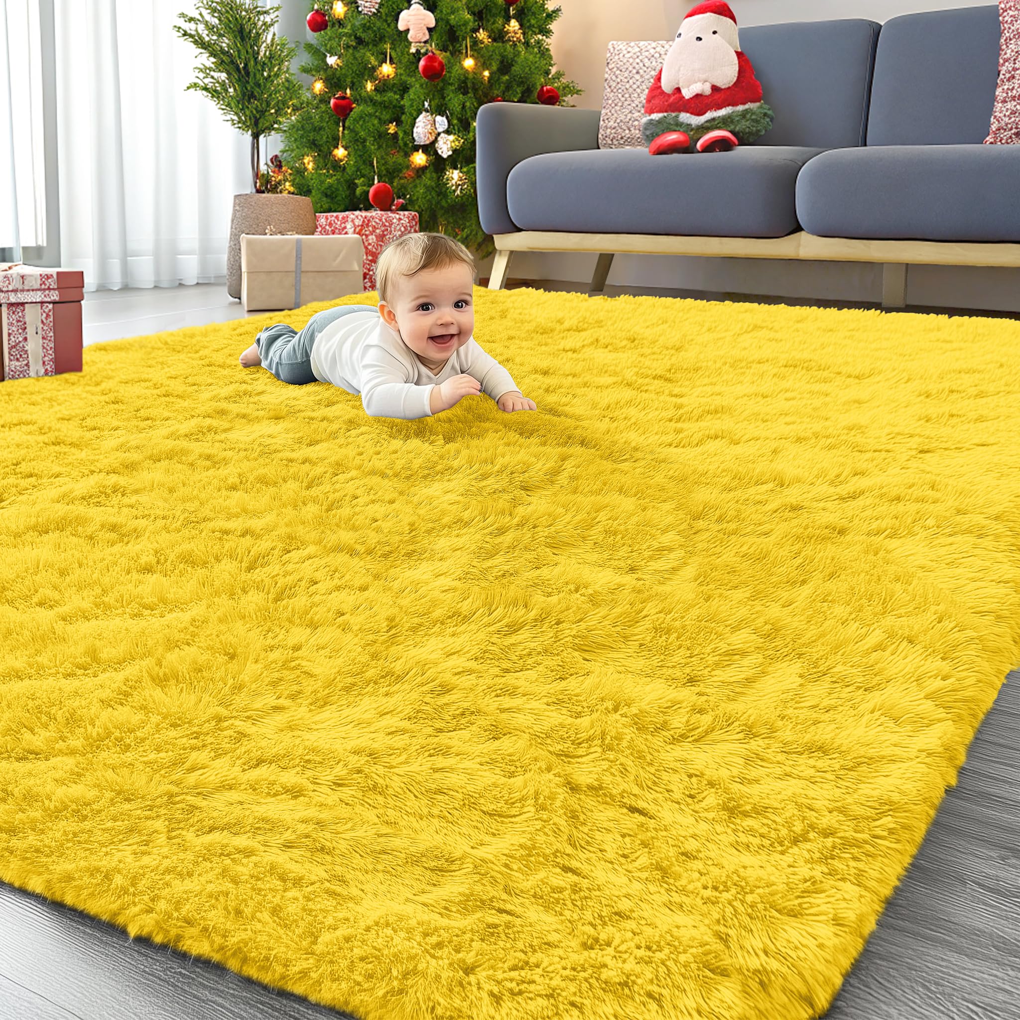 OLANLY Area Rugs for Living Room Bedroom, Machine Washable 4x5.9 ft Soft Fluffy Shaggy Bedside Rug, Indoor Floor Carpet for Kids Girls and Boys, Dorms, Nursery Rooms, Home Decor Aesthetic, Grey