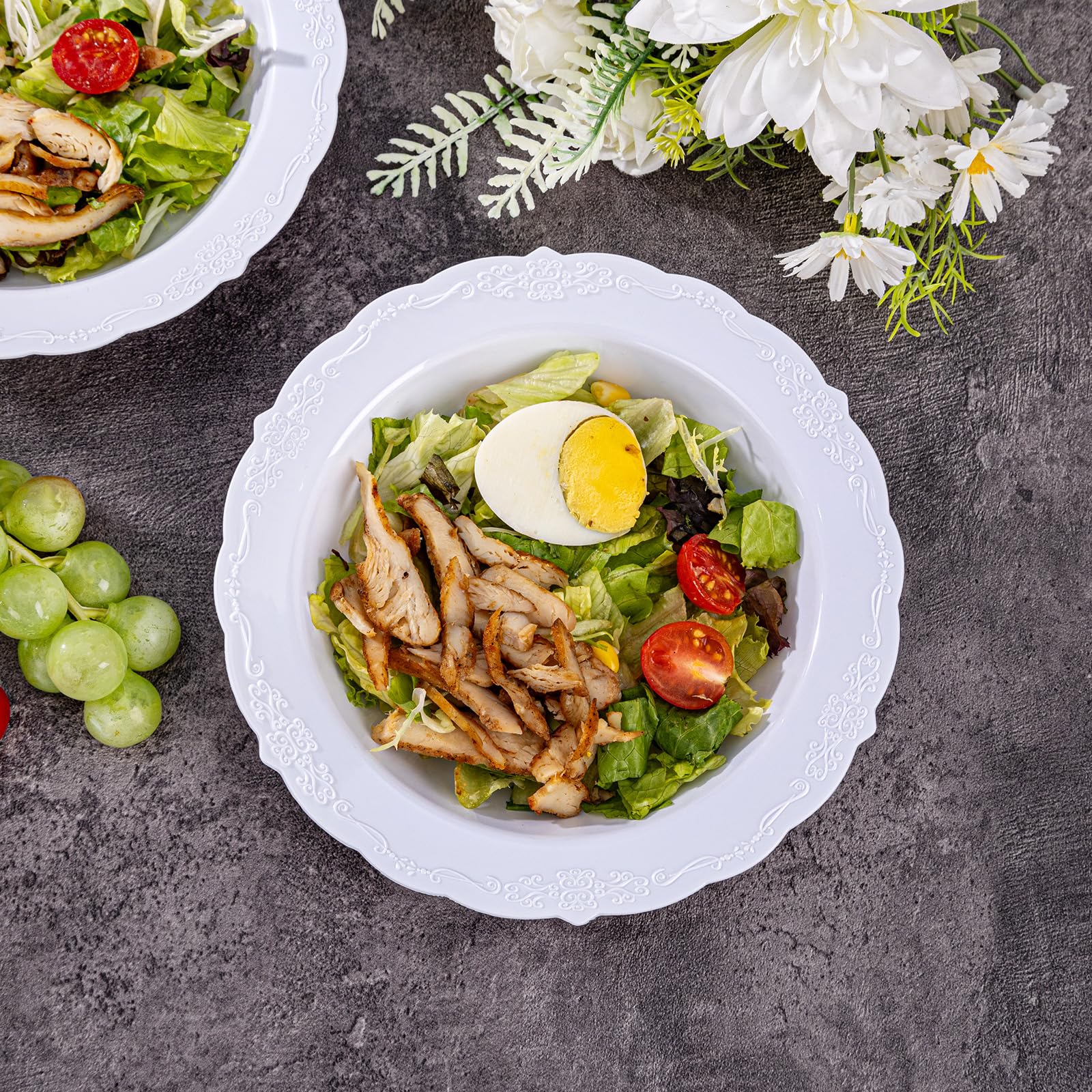 DaYammi 50 Pack White Plastic Bowls, 12oz Disposable Soup Bowls, White bowls Disposable Heavy Duty Dinner Bowls for Weddings, Salad Bowl for Parties, Dinners, Catering and Everyday Use