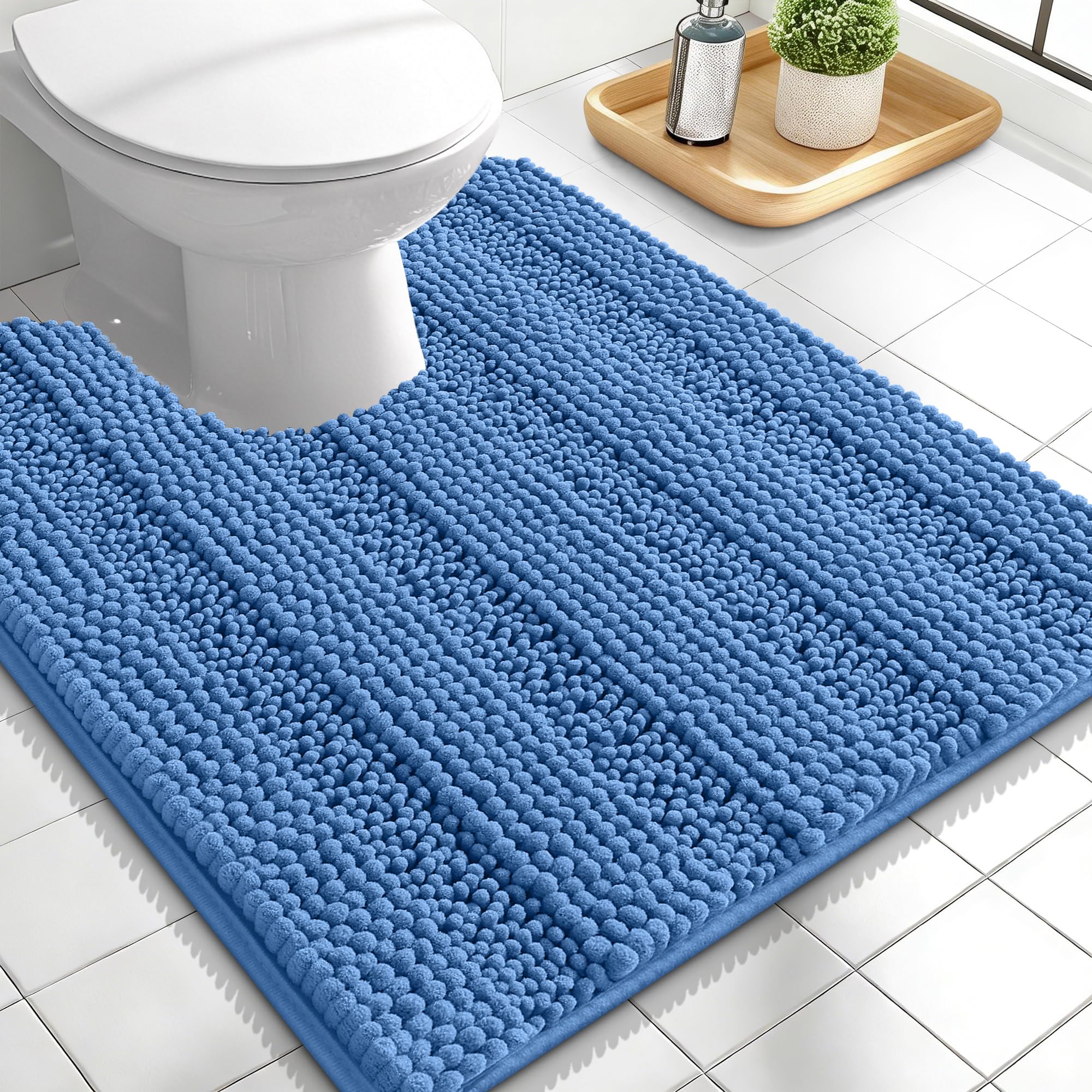 OLANLY Thick Bathroom Rugs 30x20, Extra Soft Absorbent Chenille Striped Bath Rugs, Rubber Backing, Machine Wash Dry, Bath Mats for Bathroom Floor, Tub and Shower, Home Decor Accessories, Grey