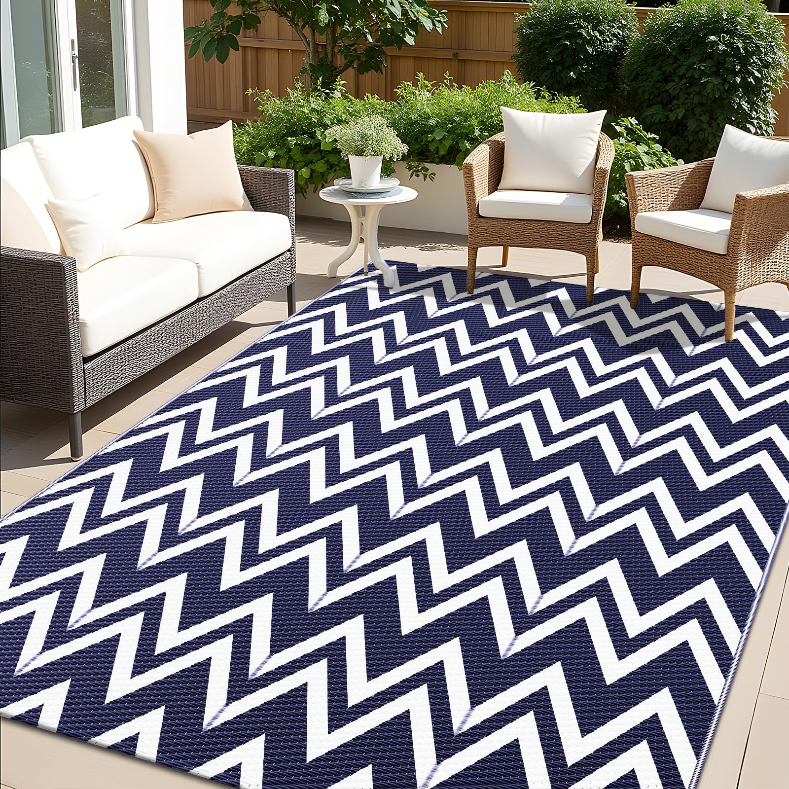 OLANLY Waterproof Outdoor Rug 5x8 ft, Outdoor Plastic Straw Rug for Camping, RV Mat Outside, Indoor Outdoor Carpet for Porch, Deck, Backyard, Balcony, Picnic, Black & White