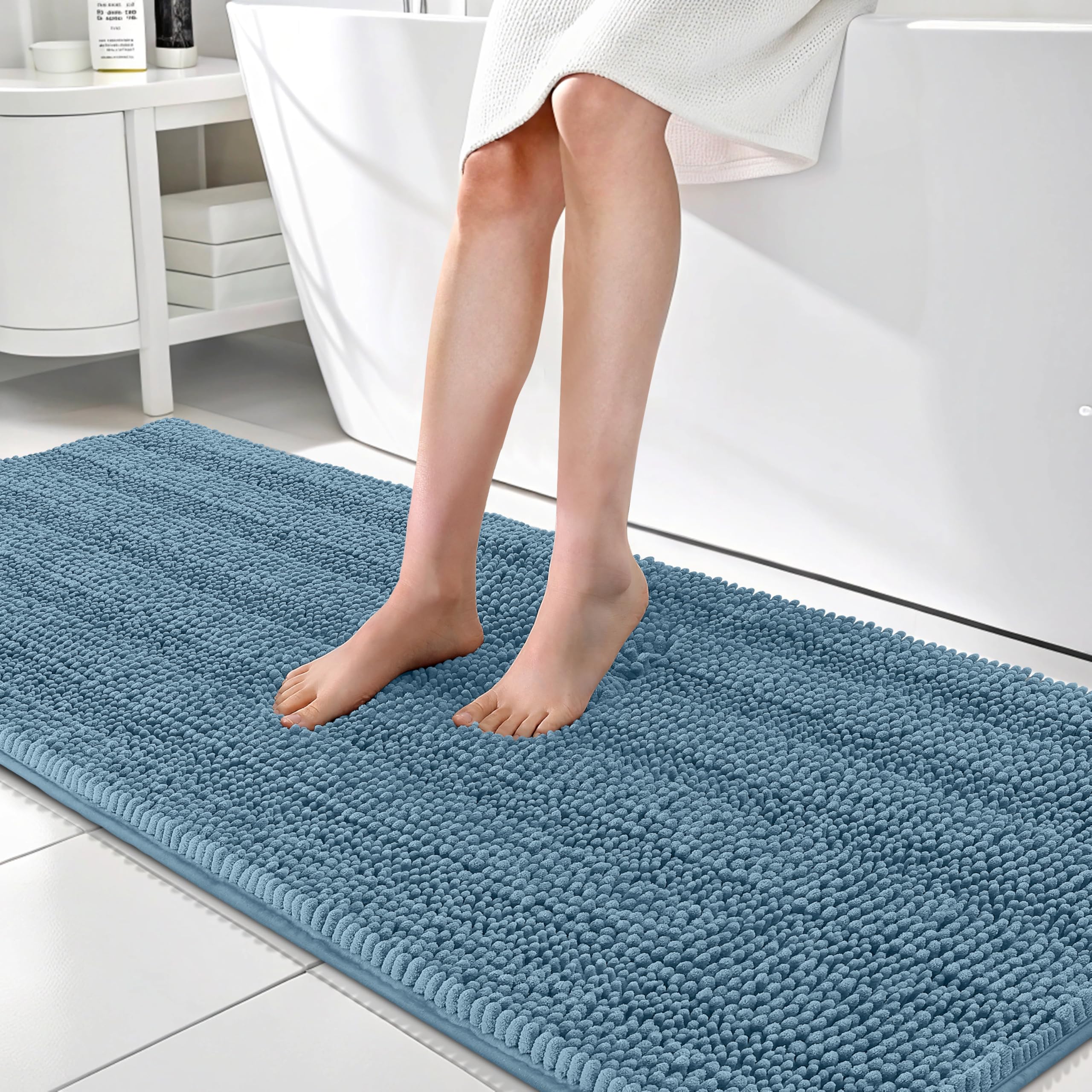 OLANLY Thick Bathroom Rugs 30x20, Extra Soft Absorbent Chenille Striped Bath Rugs, Rubber Backing, Machine Wash Dry, Bath Mats for Bathroom Floor, Tub and Shower, Home Decor Accessories, Grey