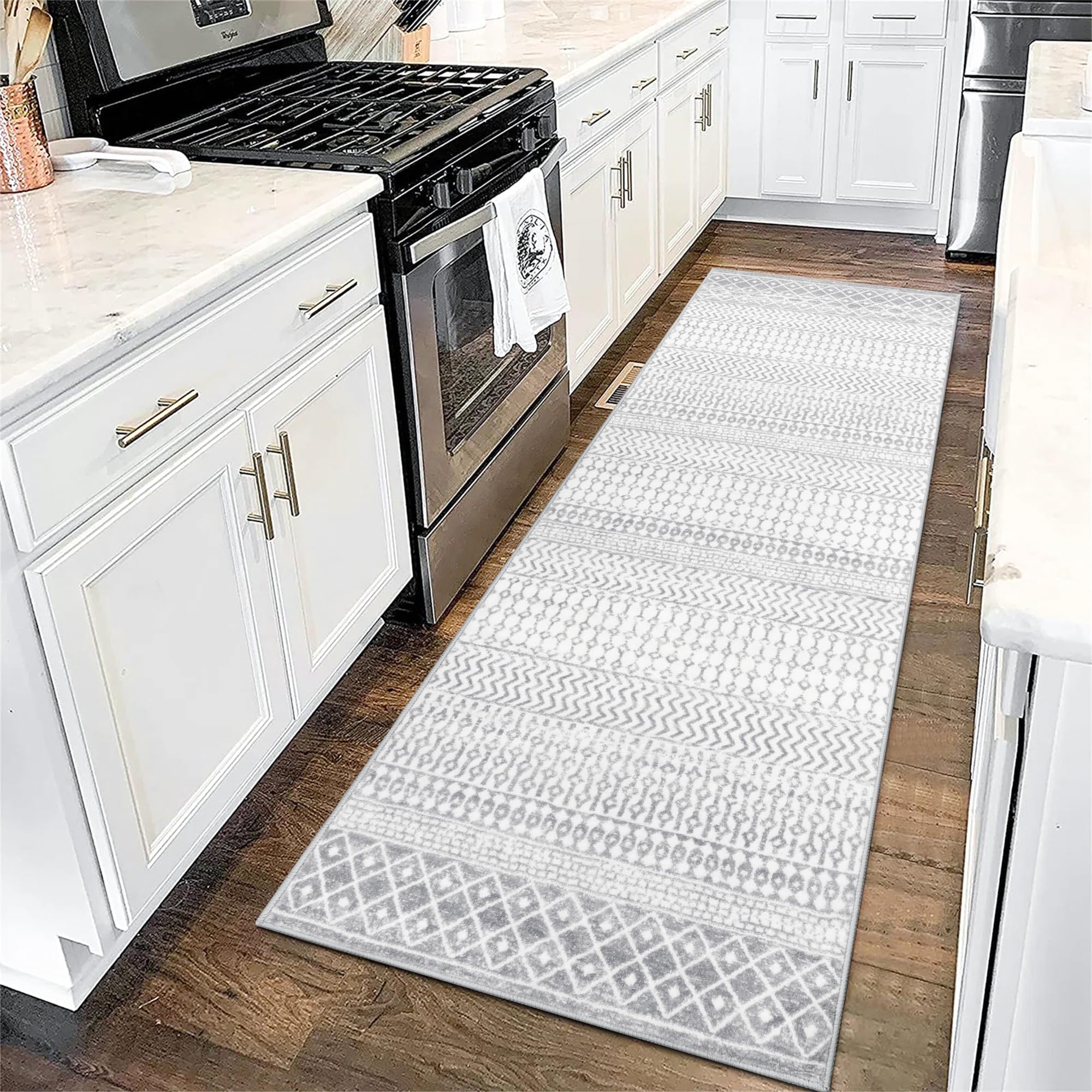 Moroccan Washable Rugs, 2x3 Light Grey Rug Non-Slip Small Distressed Entryway Rugs, Soft Low-Pile Bedroom Rug Indoor Doormat Carpet for Entryway Kitchen Bathroom