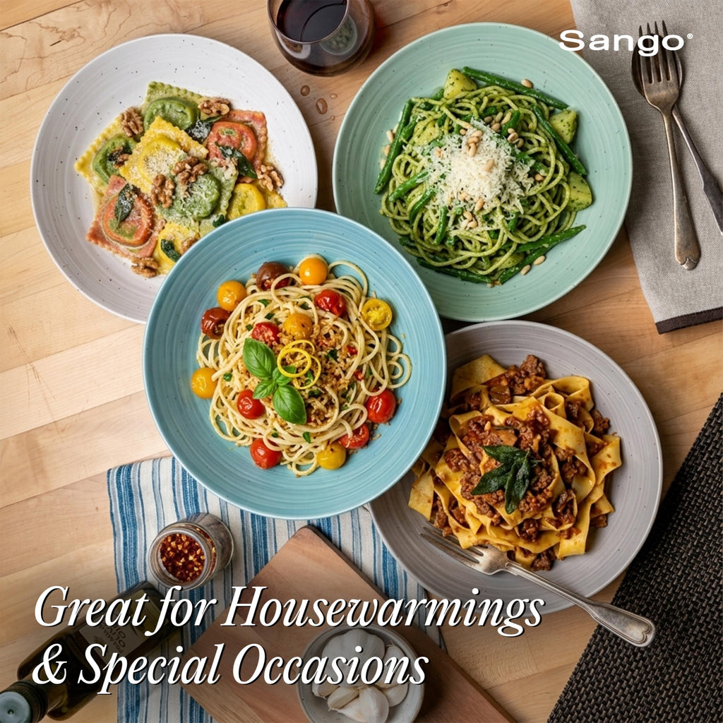 Sango Siterra Painter's Palette 16-Piece Stoneware Dinnerware Set - Service for 4, Ceramic Plates and Bowls Sets, Chip Resistant, Rustic Dishware, Microwave & Dishwasher Safe Kitchen Dishes