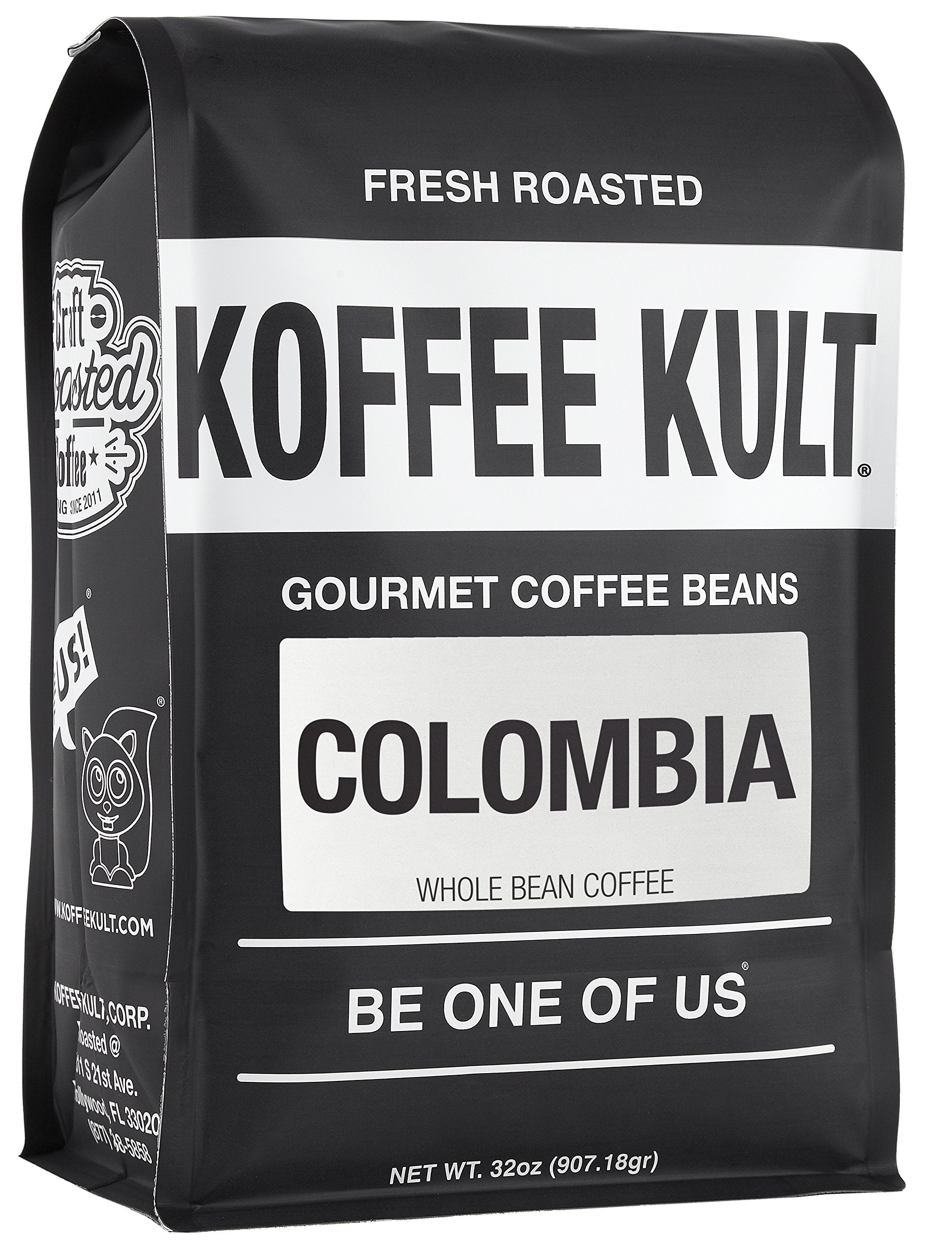 Koffee Kult Dark Roast Whole Bean Coffee - Small Batch 100% Arabica Gourmet Blend, Smooth and Well Balanced Artisan Roasted in 32oz Resealable Package