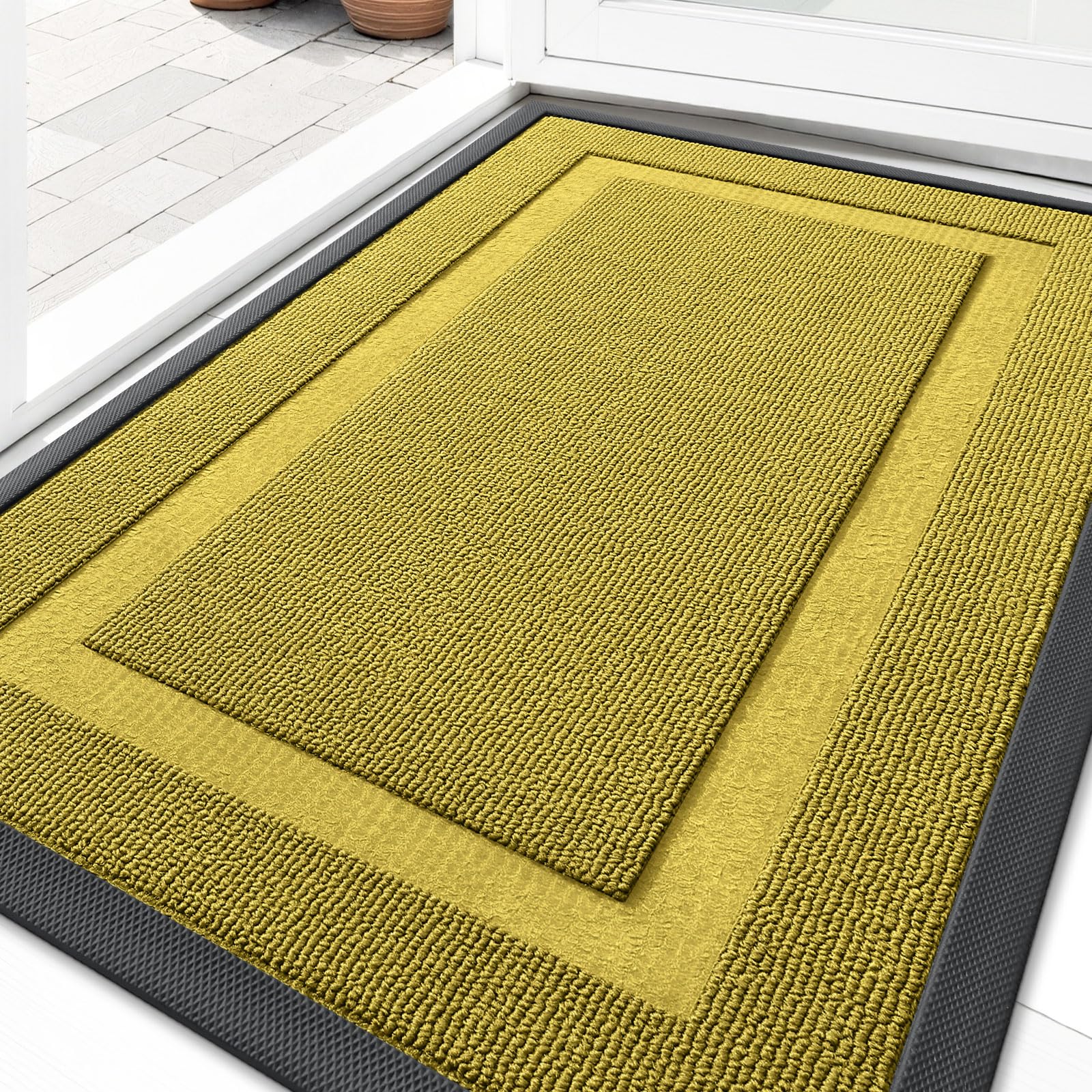 OLANLY Front Door Mat Indoor Outdoor Entrance, Waterproof All-Season, All-Weather Doormat, Sturdy Natural Rubber, Fade Resistant, Low Profile, Easy Clean Patio Porch Entryway Mat, 29.5x17, Black