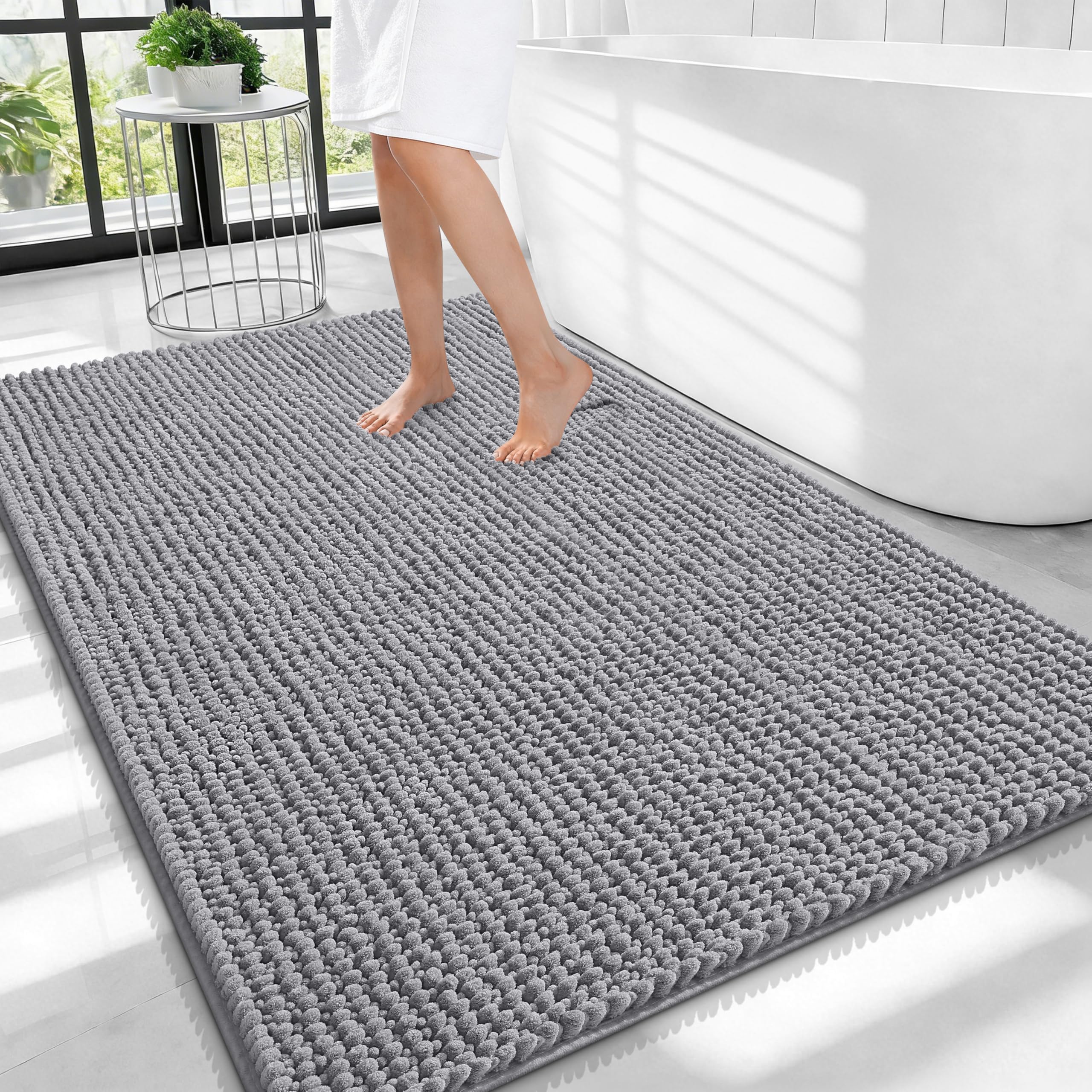 OLANLY Thick Bathroom Rugs 30x20, Extra Soft Absorbent Chenille Bath Rugs, Rubber Backing, Machine Wash Dry, Bath Mats for Bathroom Floor, Tub and Shower, Home Decor Accessories, Grey
