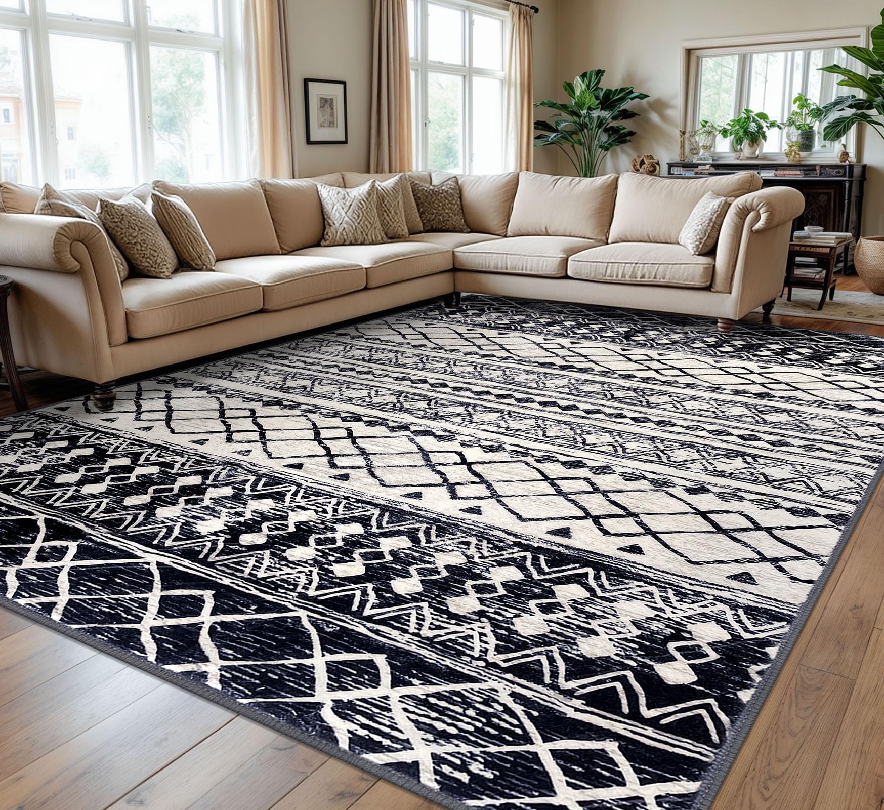 KUTA Washable Non-Slip Rugs for Entryway 2x3, Grey Moroccan Boho Small Area Rug, Ultra Soft Vintage Geometric Low-Pile Indoor Door Mat Floor Carpet for Indoor, Entrance, Kitchen, Bathroom, Bedroom