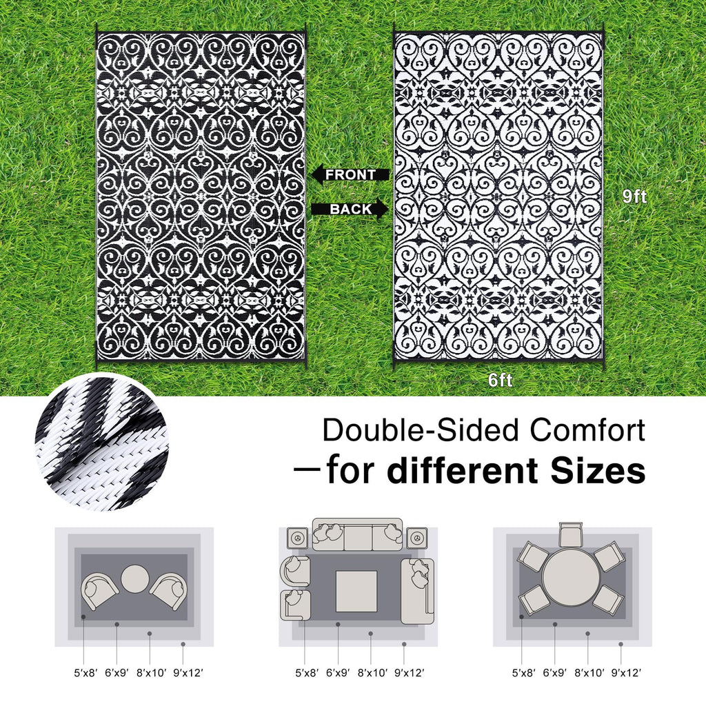 OLANLY Outdoor Rug 5x8 ft Waterproof, Reversible Outdoor Plastic Straw Rug, RV Mat, Indoor Outdoor Carpet Clearance for Patio, Camping, Balcony, Deck, Backyard, Grey & White