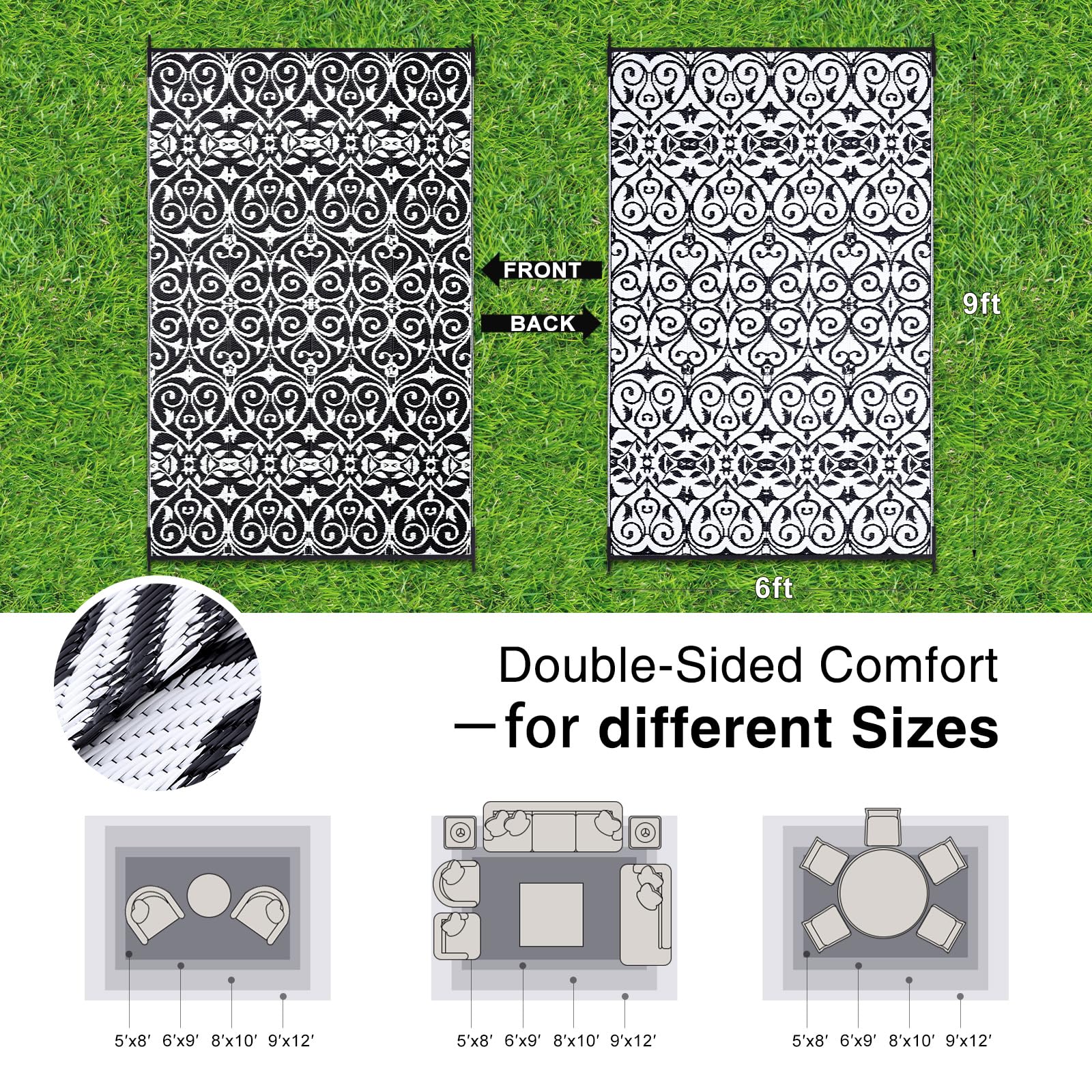 OLANLY Outdoor Rug 5x8 ft Waterproof, Reversible Outdoor Plastic Straw Rug, RV Mat, Indoor Outdoor Carpet Clearance for Patio, Camping, Balcony, Deck, Backyard, Grey & White