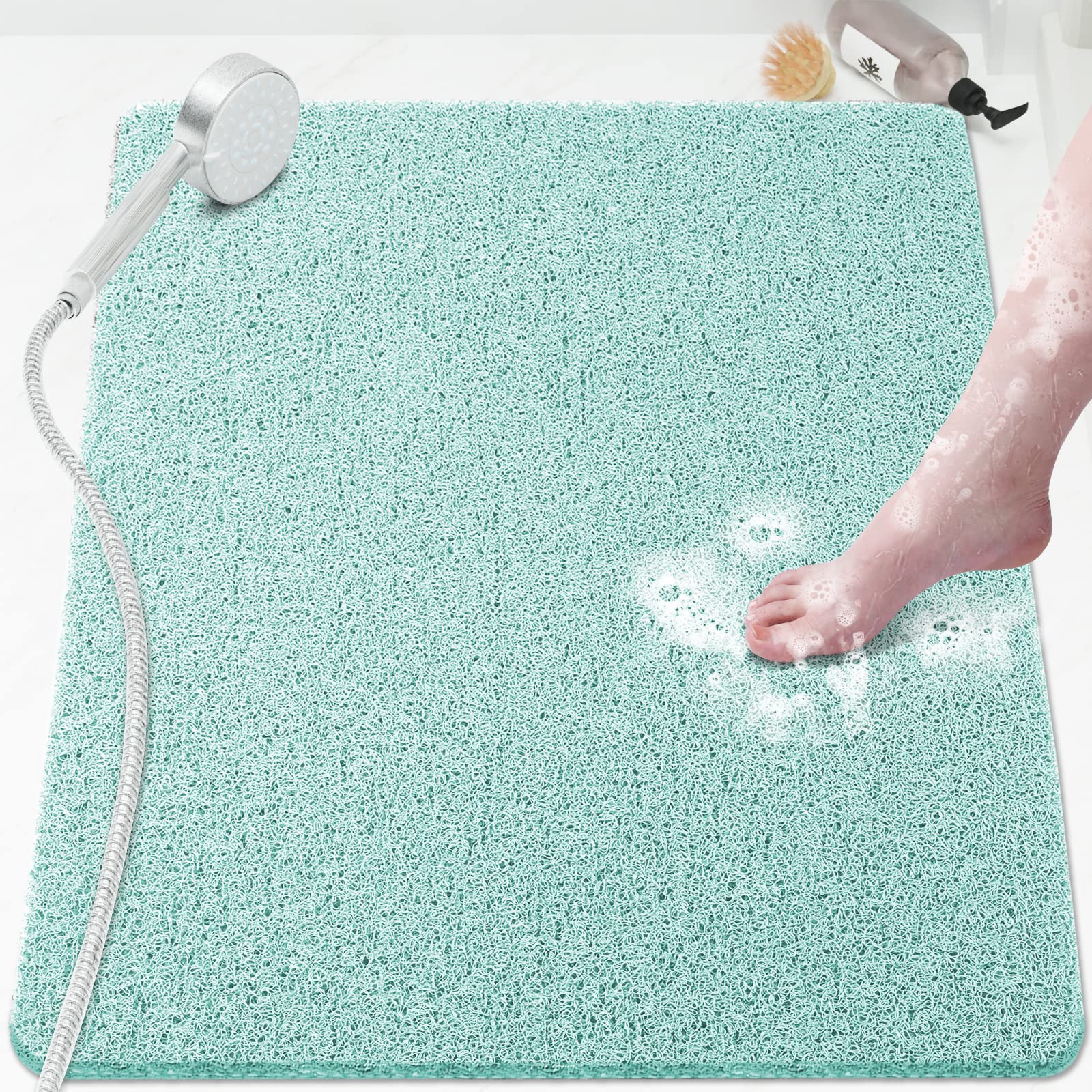 PVC Loofah Shower/Bathtub Mat Non-Slip, 24x16 inch, Soft Tub Mat with Drain, for Tub and Bathroom,Quick Drying,Grey