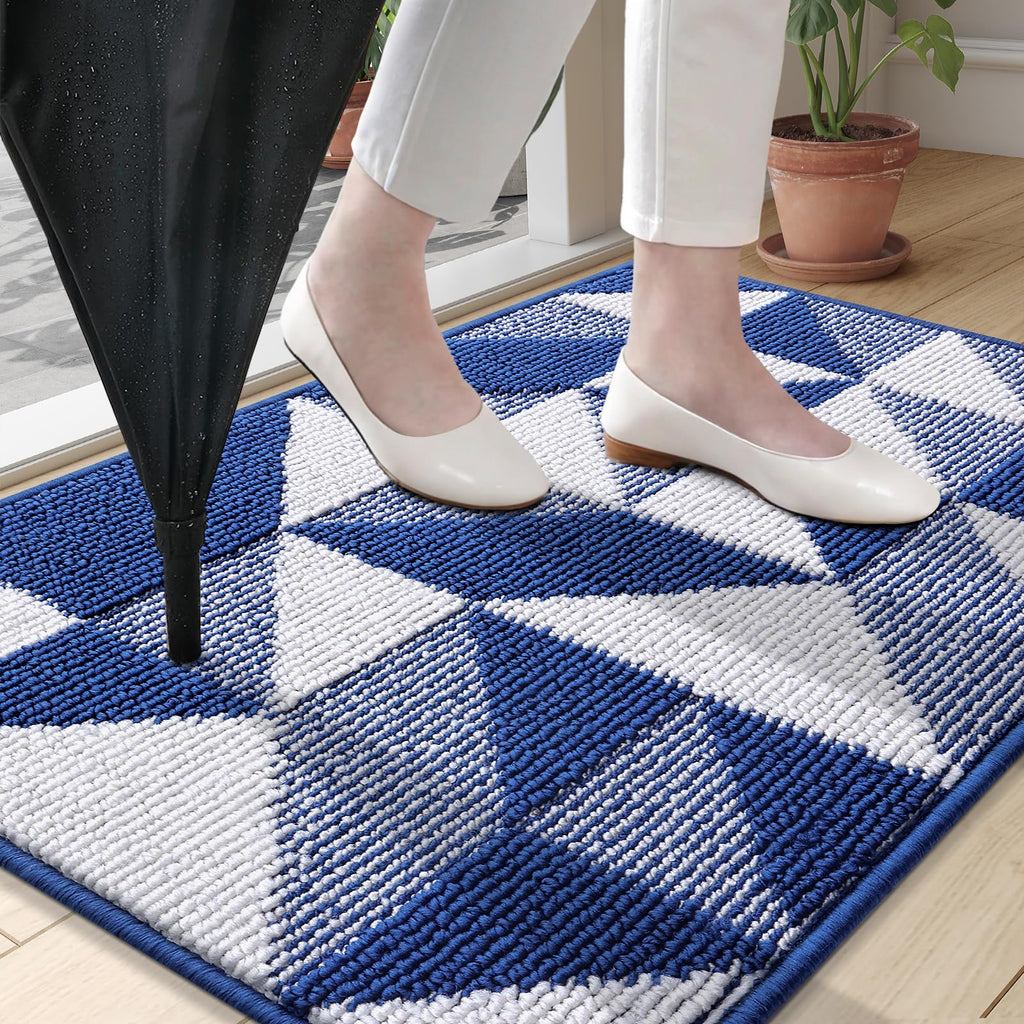 OLANLY Door Mat Indoor Entrance Washable 32x20, Odor-Free Low-Profile Front Back Geometric Doormat, Absorbent Resist Dirt Entry Carpet, Easy to Clean Sturdy Inside Floor Mats for Entryway, Black