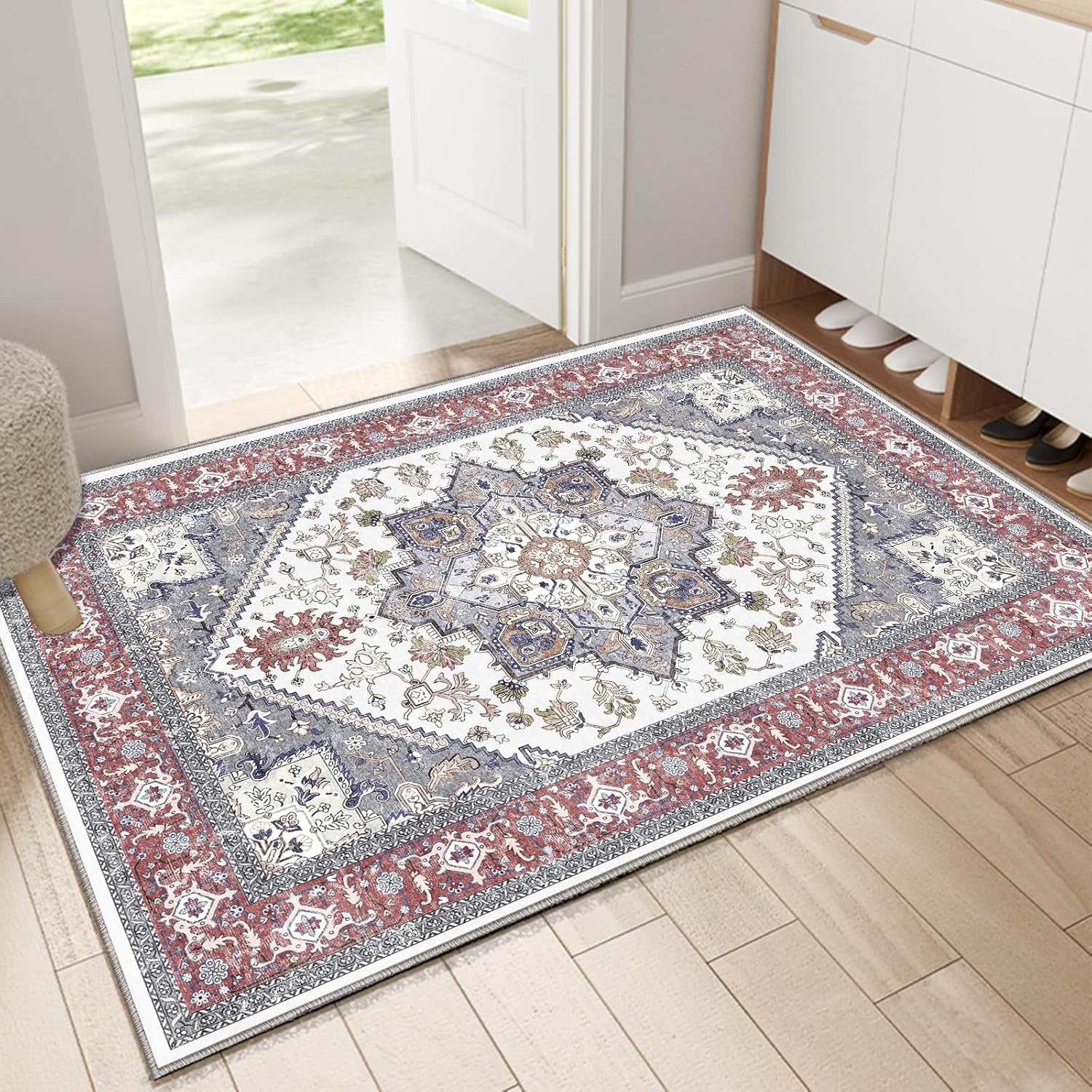 OPPODREAM Soft Area Rugs 5x7, 5x7 Washable Rug with Non Slip Backing, 5 x 7 Faux Cashmere Low-Pile Carpet, Brown