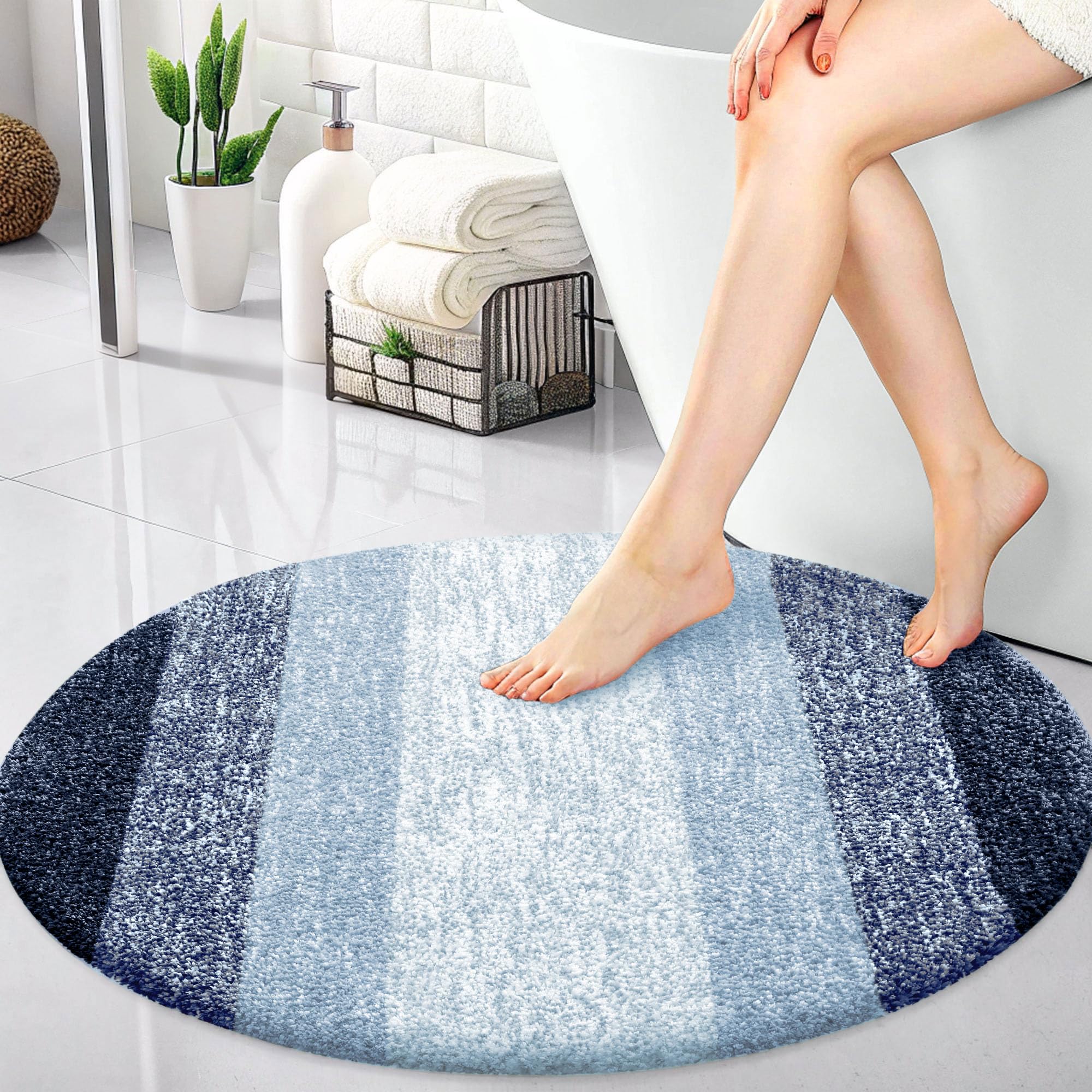 OLANLY 30-inch Round Bathroom Rugs, Extra Soft and Absorbent Microfiber Bath Rugs, Quick Dry Machine Washable Bath Mats for Bathroom Floor, Tub and Shower, Home Decor Accessories, Grey