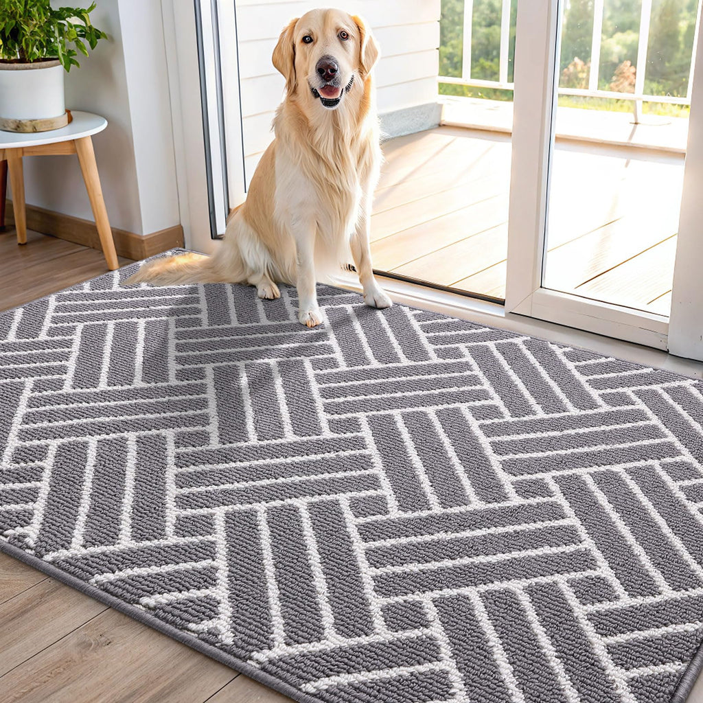OLANLY Indoor Door Mat, 32x20 Inch, Dirt Resistant and Absorbent, Non-Slip Rubber Backing Floor Mats, Easy Clean Low-Profile Doormat for Entryway, Front Door, and Inside Entrance, Grey