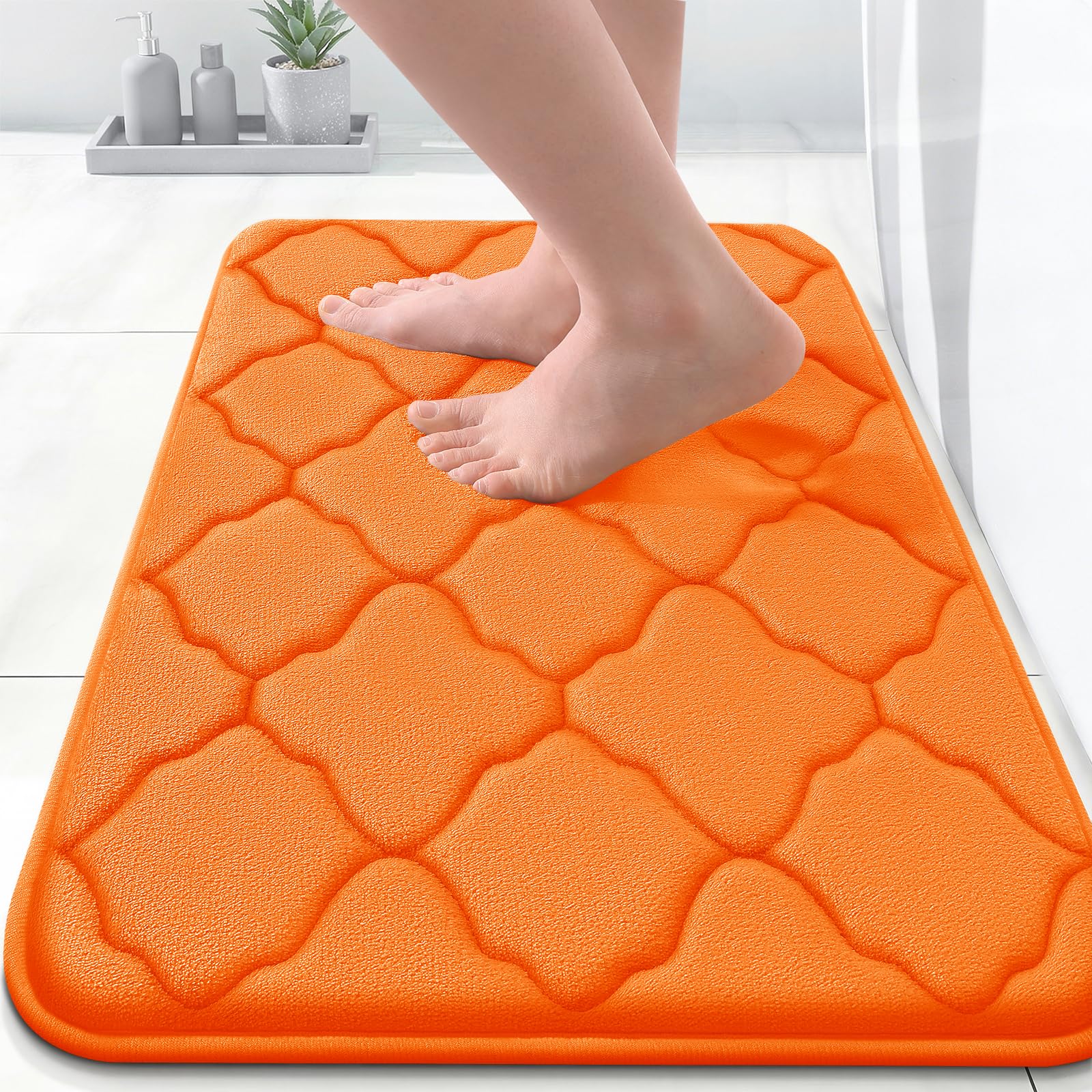 OLANLY Memory Foam Bath Mat Rug 24x16, Ultra Soft and Absorbent Bathroom Rugs, Non-Slip, Comfortable, Machine Washable Bath Carpet for Bathroom Floor, Tub, Shower and Home Decor Accessories, Black