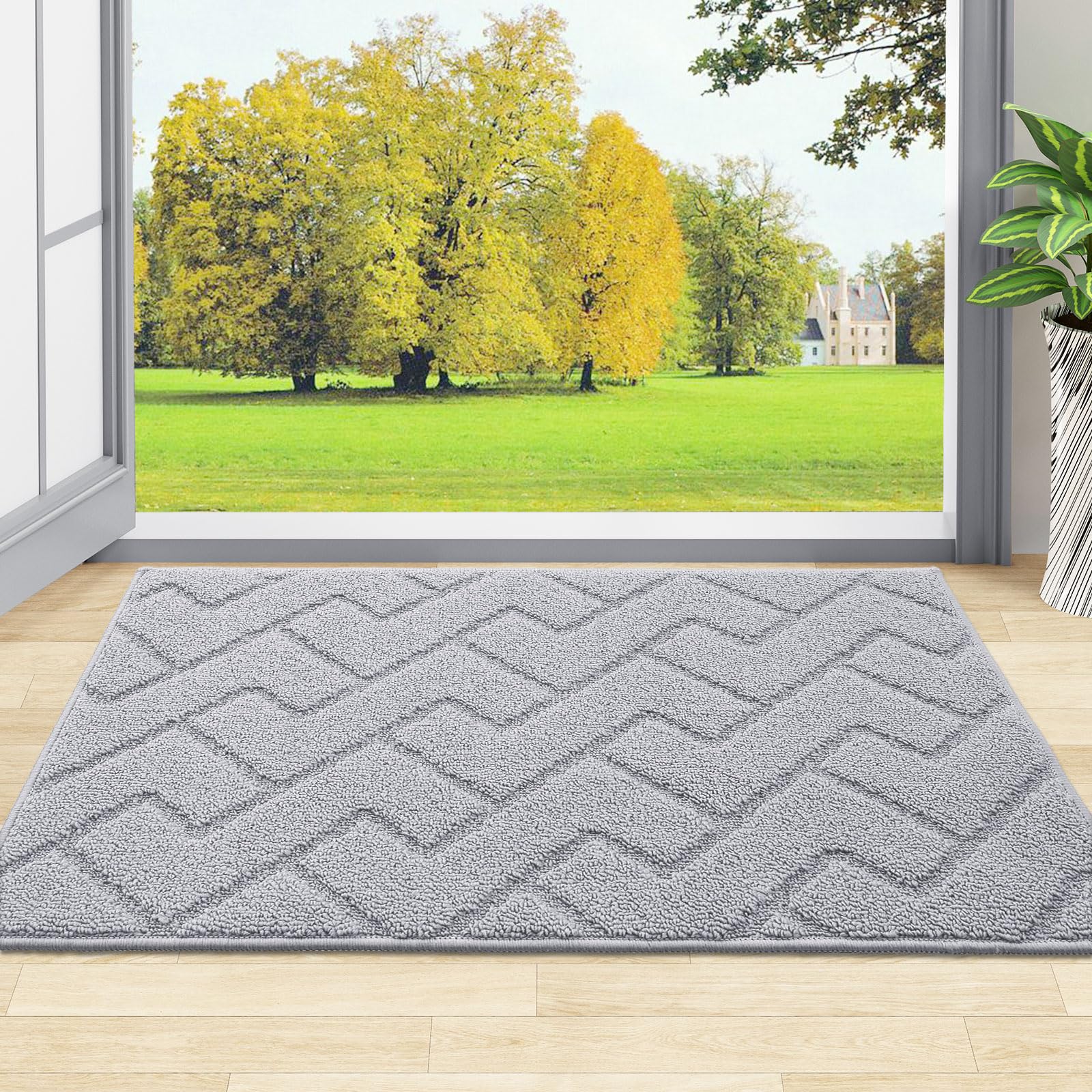 OLANLY Indoor Door Mat, 32x20, Dirt Resistant and Absorbent, Sturdy Non-Slip Rubber Backing, Easy to Clean, Washable Low-Profile Doormat for Entryway, Grey
