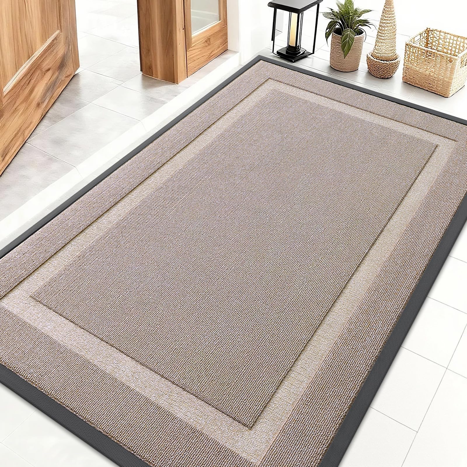 OLANLY Front Door Mat Indoor Outdoor Entrance, Waterproof All-Season, All-Weather Doormat, Sturdy Natural Rubber, Fade Resistant, Low Profile, Easy Clean Patio Porch Entryway Mat, 29.5x17, Black