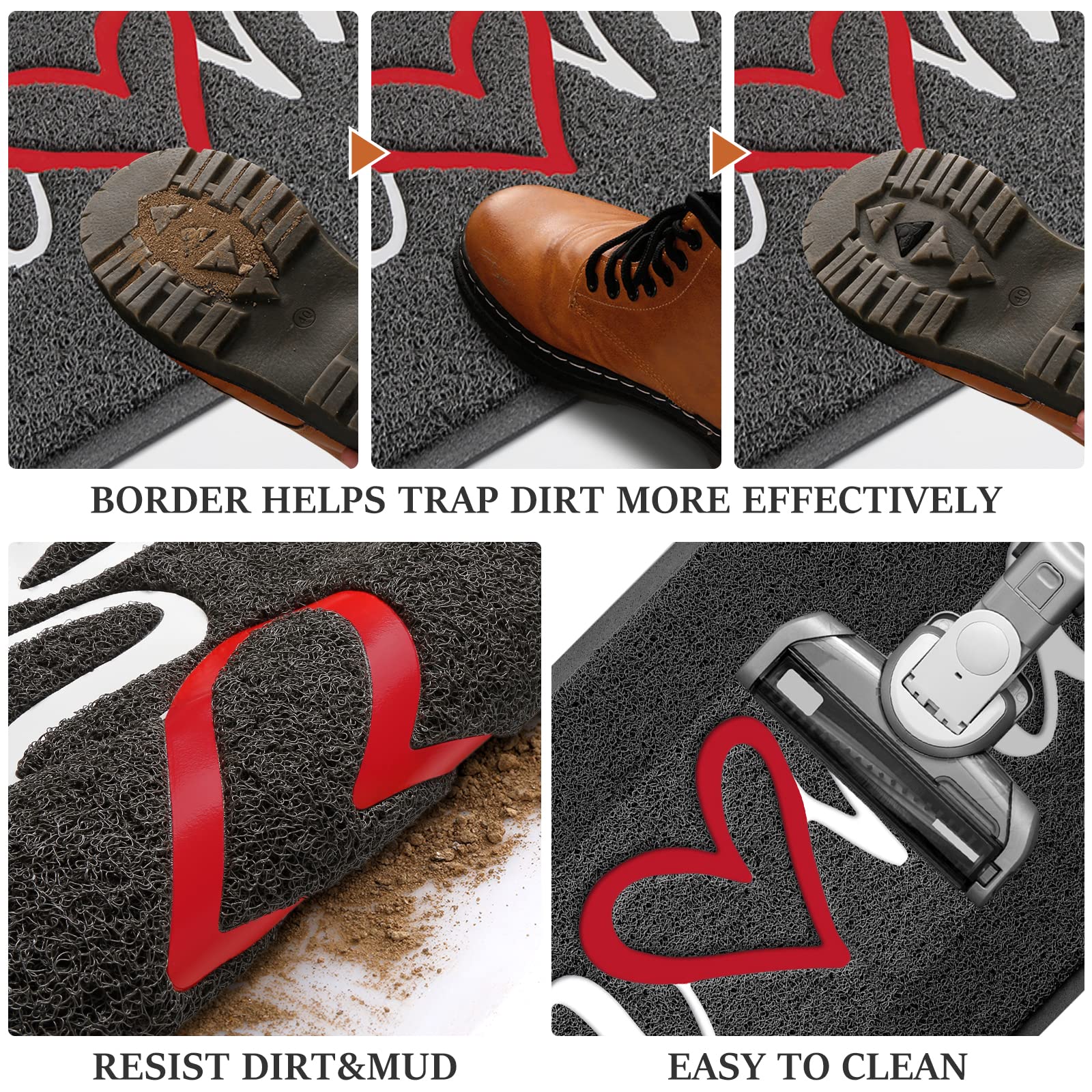 Door Mat (30"x17.5",Black), Welcome Mat Low Profile Front Doormat Floor Mat Non Slip Rugs for Entryway, Patio, High Traffic Areas