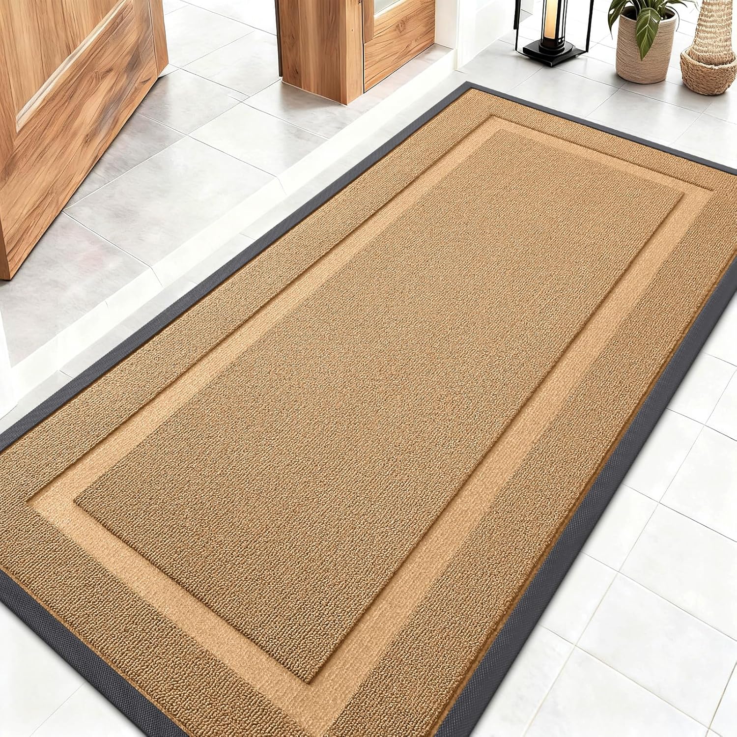 OLANLY Front Door Mat Indoor Outdoor Entrance, Waterproof All-Season, All-Weather Doormat, Sturdy Natural Rubber, Fade Resistant, Low Profile, Easy Clean Patio Porch Entryway Mat, 29.5x17, Beige