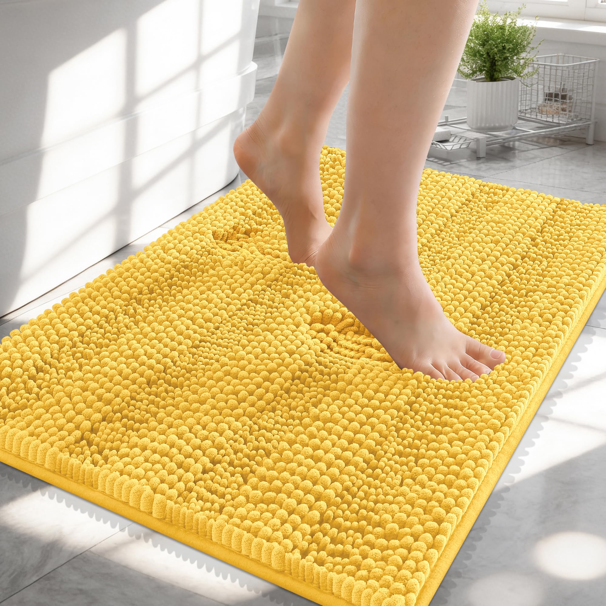OLANLY Thick Bathroom Rugs 30x20, Extra Soft Absorbent Chenille Striped Bath Rugs, Rubber Backing, Machine Wash Dry, Bath Mats for Bathroom Floor, Tub and Shower, Home Decor Accessories, Grey