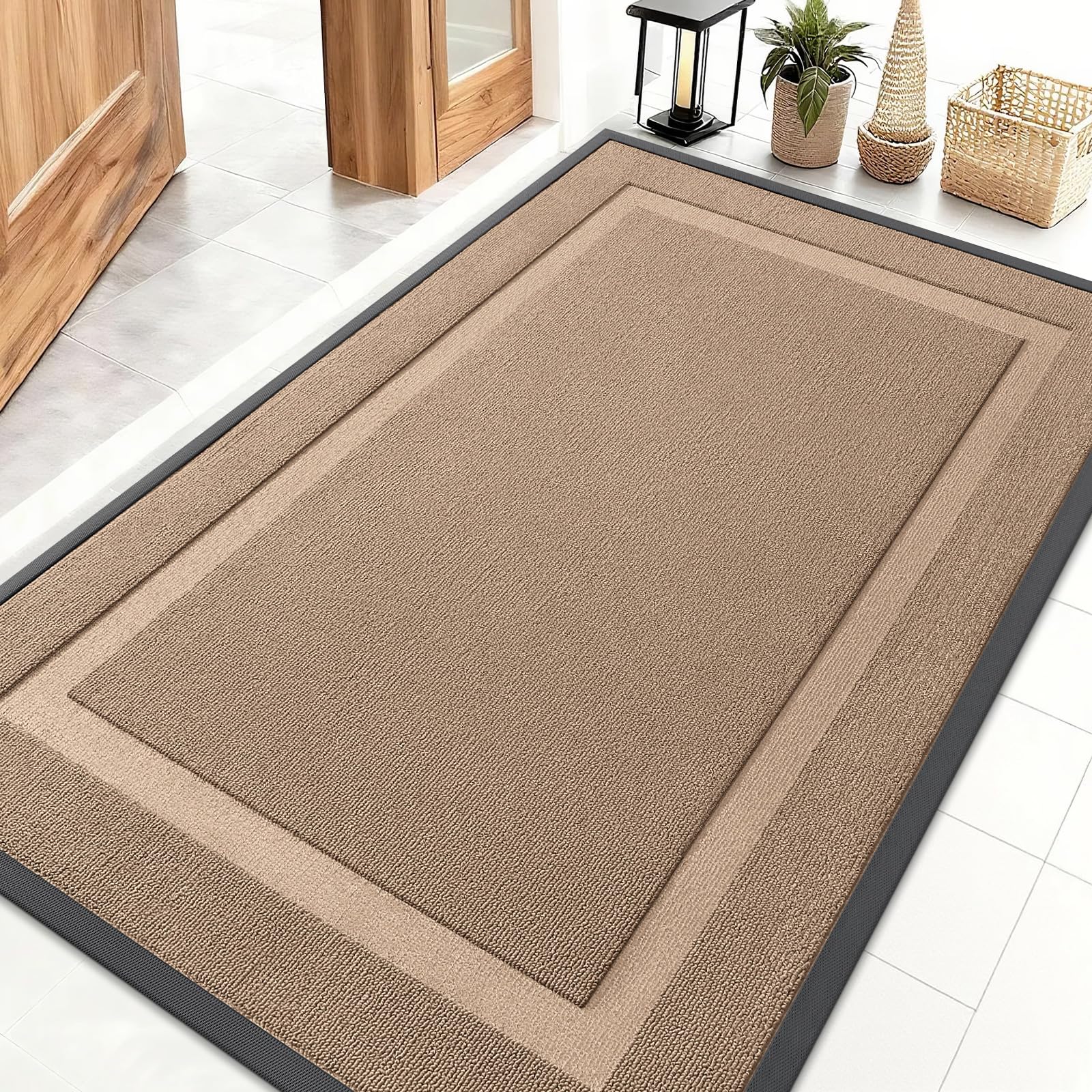 OLANLY Front Door Mat Indoor Outdoor Entrance, Waterproof All-Season, All-Weather Doormat, Sturdy Natural Rubber, Fade Resistant, Low Profile, Easy Clean Patio Porch Entryway Mat, 29.5x17, Black