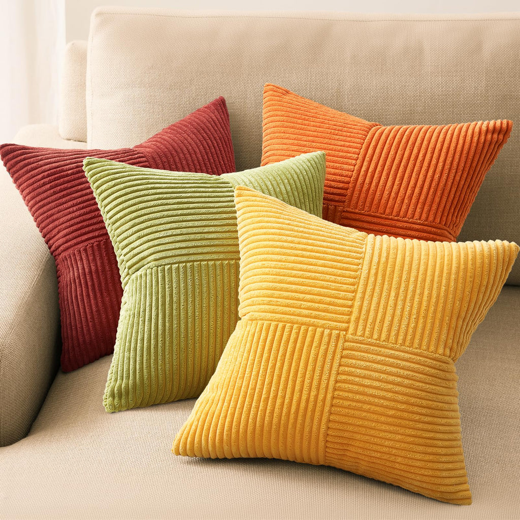 Topfinel SageGreen Throw Pillow Covers 18X18 Inch Set of 4,Boho Farmhouse Cozy Cushion Cover with Corduroy,Soft Accent Forest Green Pillow Covers for Couch,Bed,Living Room Home Decor