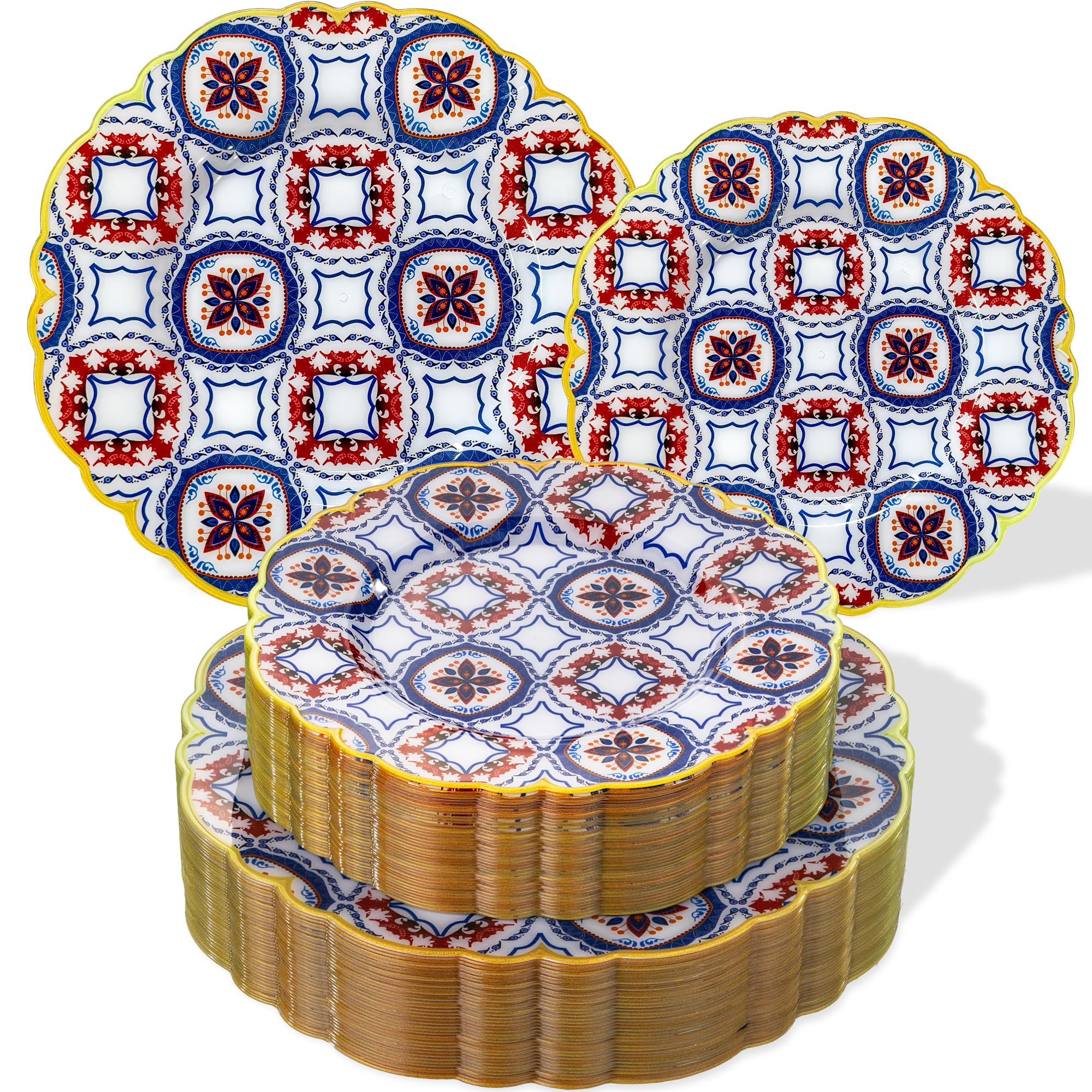 Morejoy 60Pcs Brown Plastic Plates,Brown Disposable Plates With Gold Rim, Gold Party Dinnerware Set Include 30 Dessert plates,30 Dinner plates for Party & Wedding