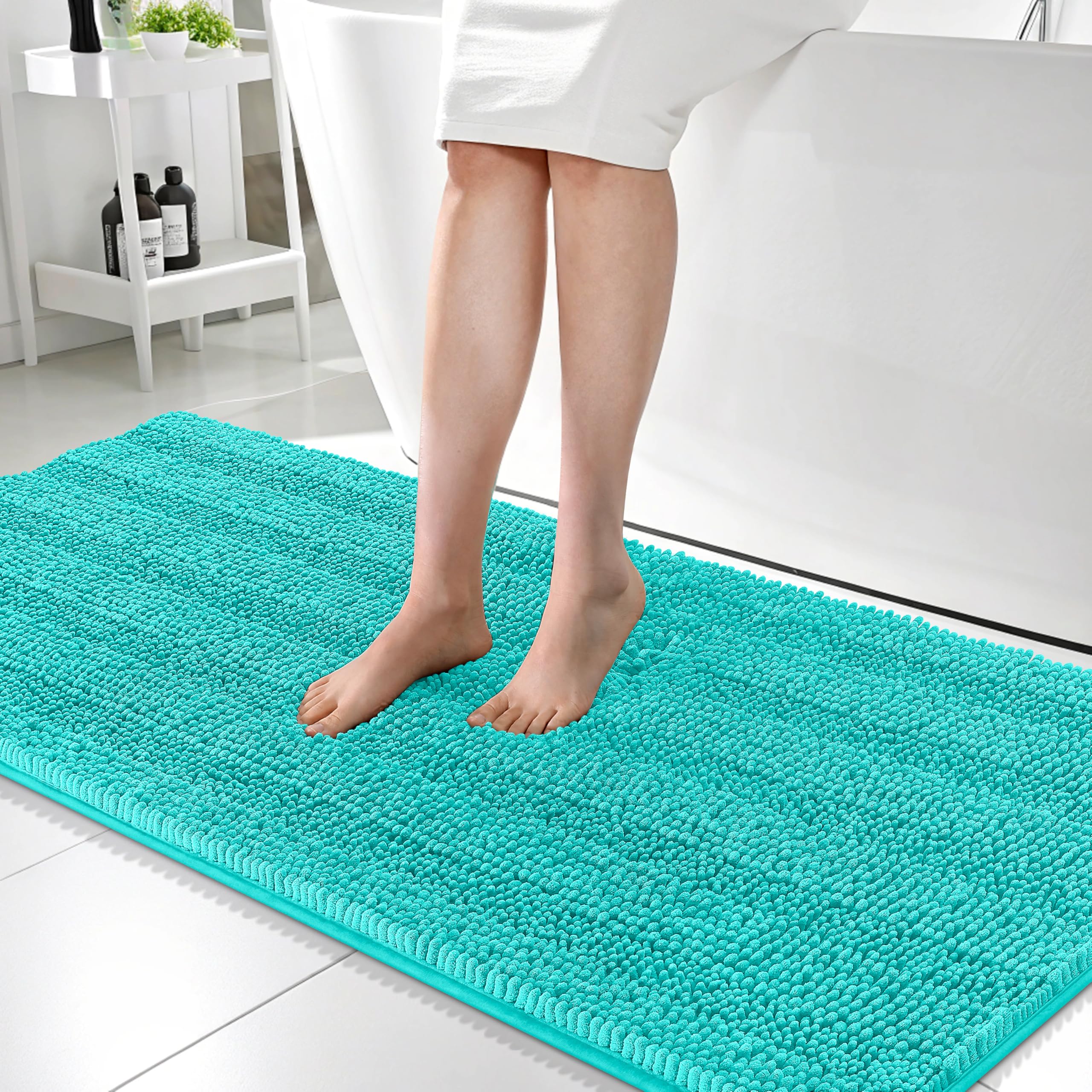 OLANLY Thick Bathroom Rugs 30x20, Extra Soft Absorbent Chenille Striped Bath Rugs, Rubber Backing, Machine Wash Dry, Bath Mats for Bathroom Floor, Tub and Shower, Home Decor Accessories, Grey