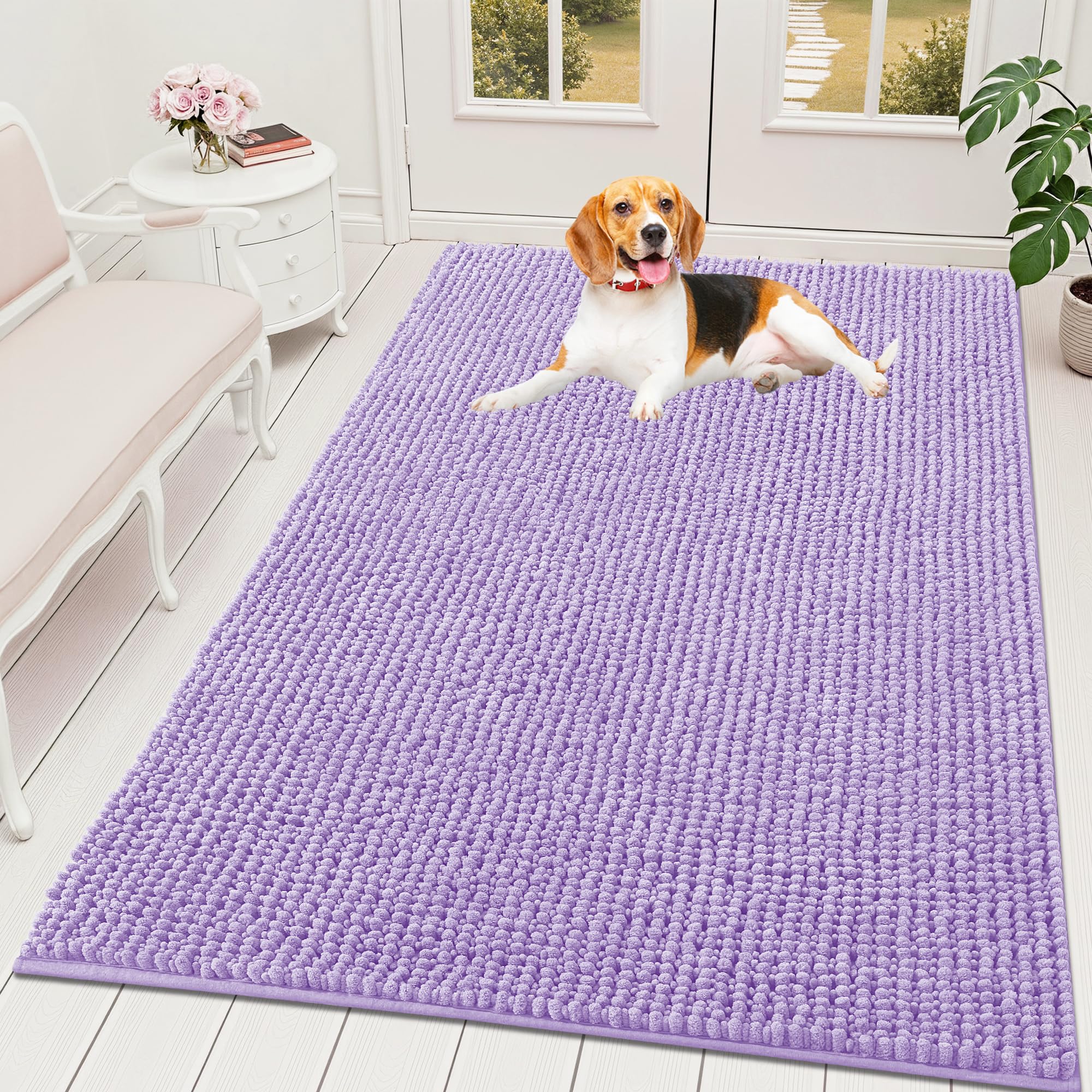 OLANLY Dog Door Mat for Muddy Paws 30x20, Ultra Absorbent Chenille Mud Doormat, Non-Slip Washable and Dirt Trapping Doormat for Indoor Entryway, Quick-Dry Indoor Pet Bed Mats for Dogs, Grey
