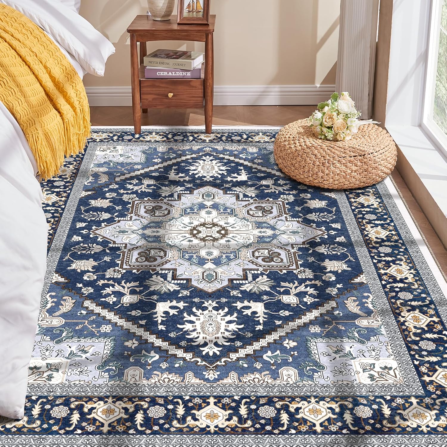 OPPODREAM Soft Area Rugs 5x7, 5x7 Washable Rug with Non Slip Backing, 5 x 7 Faux Cashmere Low-Pile Carpet, Brown
