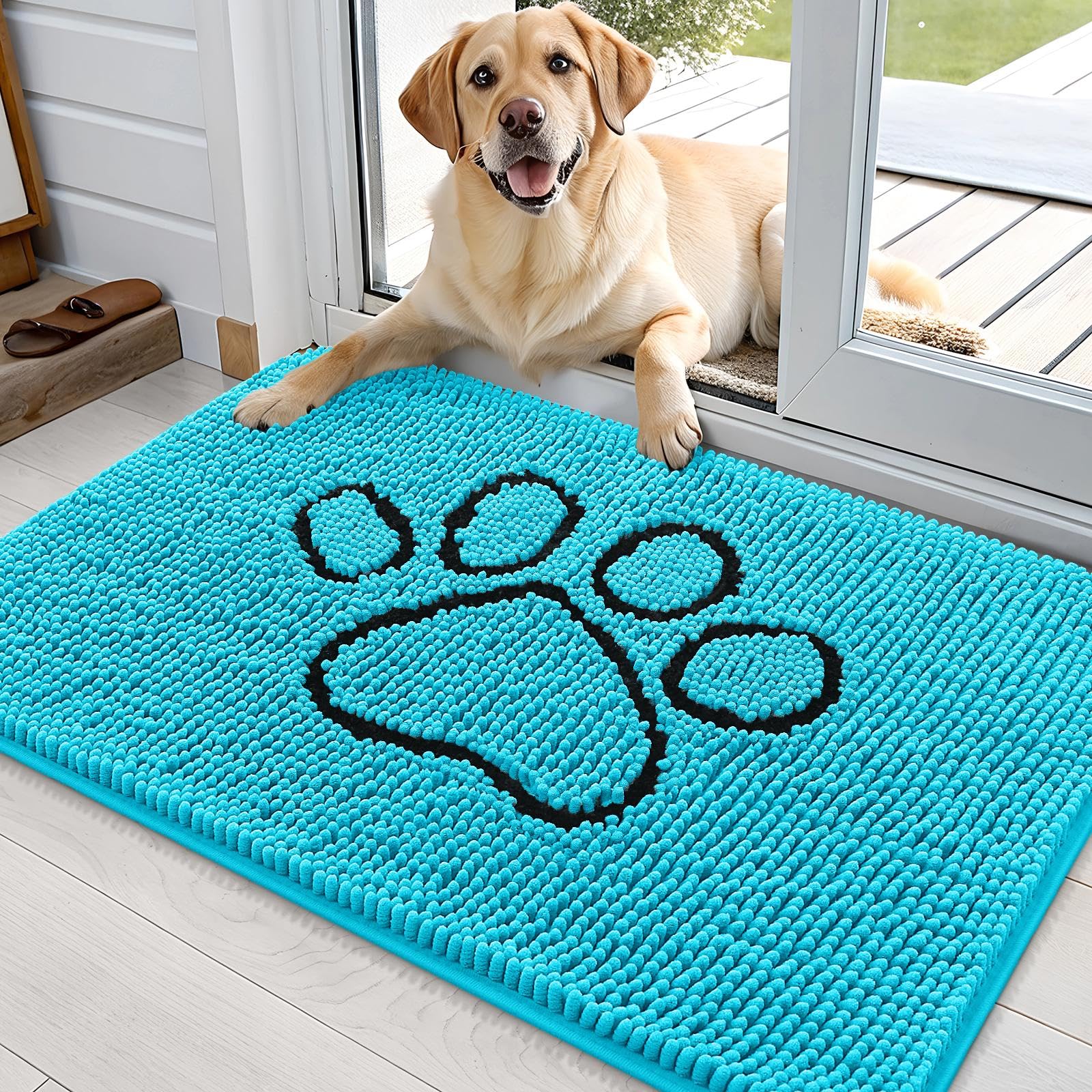 OLANLY Dog Door Mat for Muddy Paws 30x20, Absorbs Moisture and Dirt, Absorbent Non-Slip Washable Doormat, Quick Dry Chenille Mud Mat for Dogs, Entry Indoor Entryway Carpet for Inside Floor, Grey