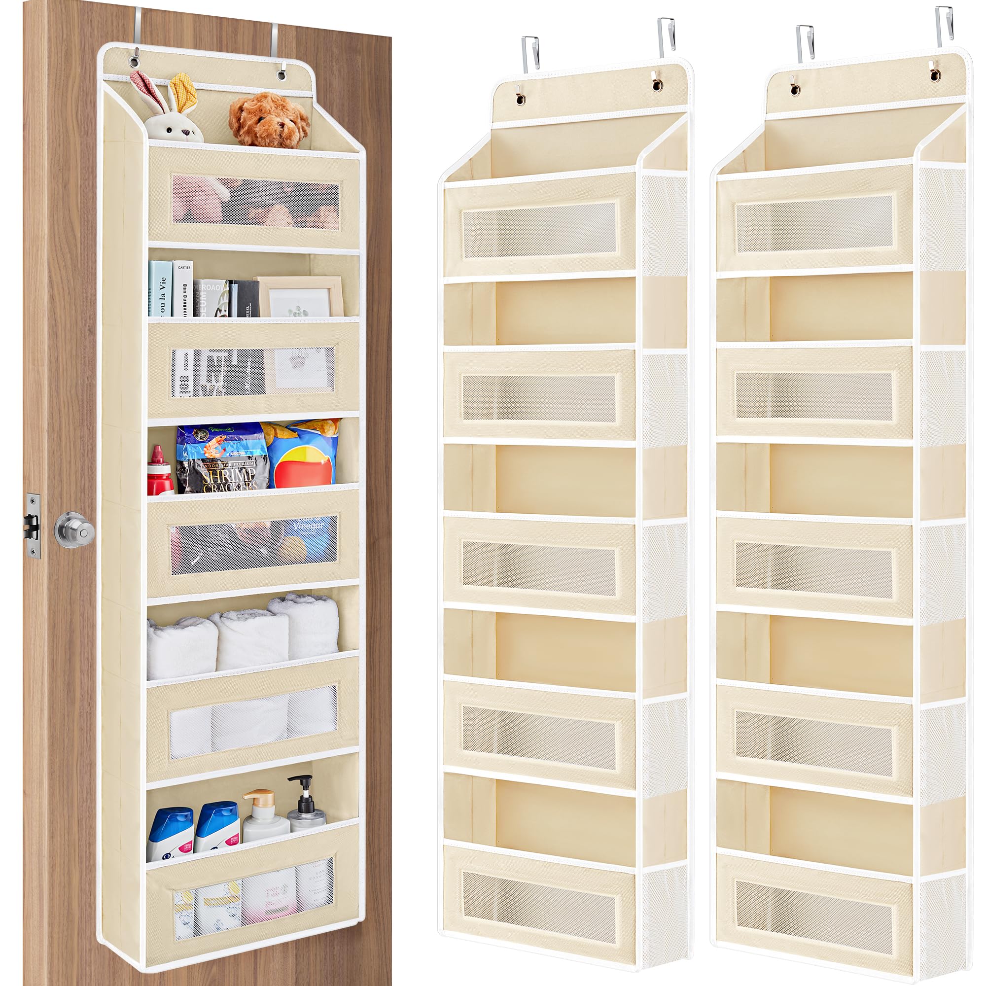 JARLINK Over The Door Organizer Storage, 5 Shelf Hanging Door Organizer with 5 Large Capacity Pockets, Anti Tilt 44 lb Load Behind Door Storage for Bedroom, Bathroom, Pantry, Nursery, (Grey)