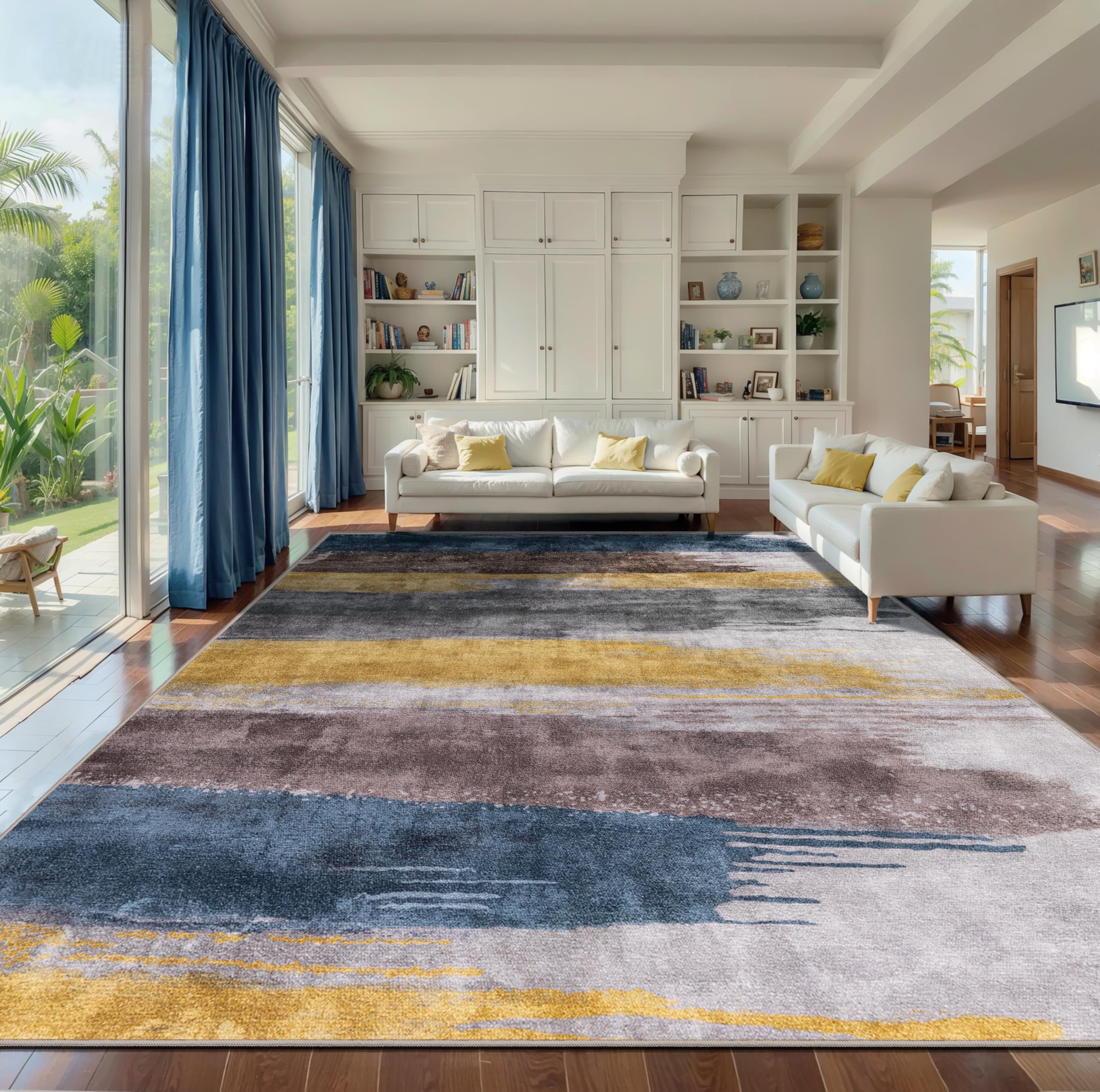Ciicool Modern Abstract Area Rug 2x3 Washable Small Entryway Rug, Non-Slip Low Pile Throw Rug, Foldable Kitchen Bathroom Rugs, Blue Grey Floor Carpet for Entrance Living Room Bedroom Indoor Doormat