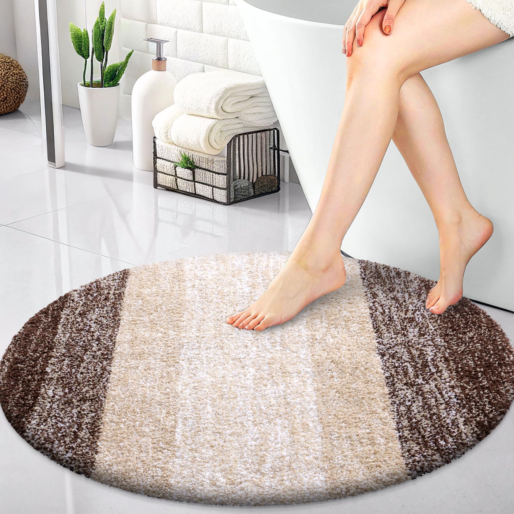 OLANLY 30-inch Round Bathroom Rugs, Extra Soft and Absorbent Microfiber Bath Rugs, Quick Dry Machine Washable Bath Mats for Bathroom Floor, Tub and Shower, Home Decor Accessories, Grey