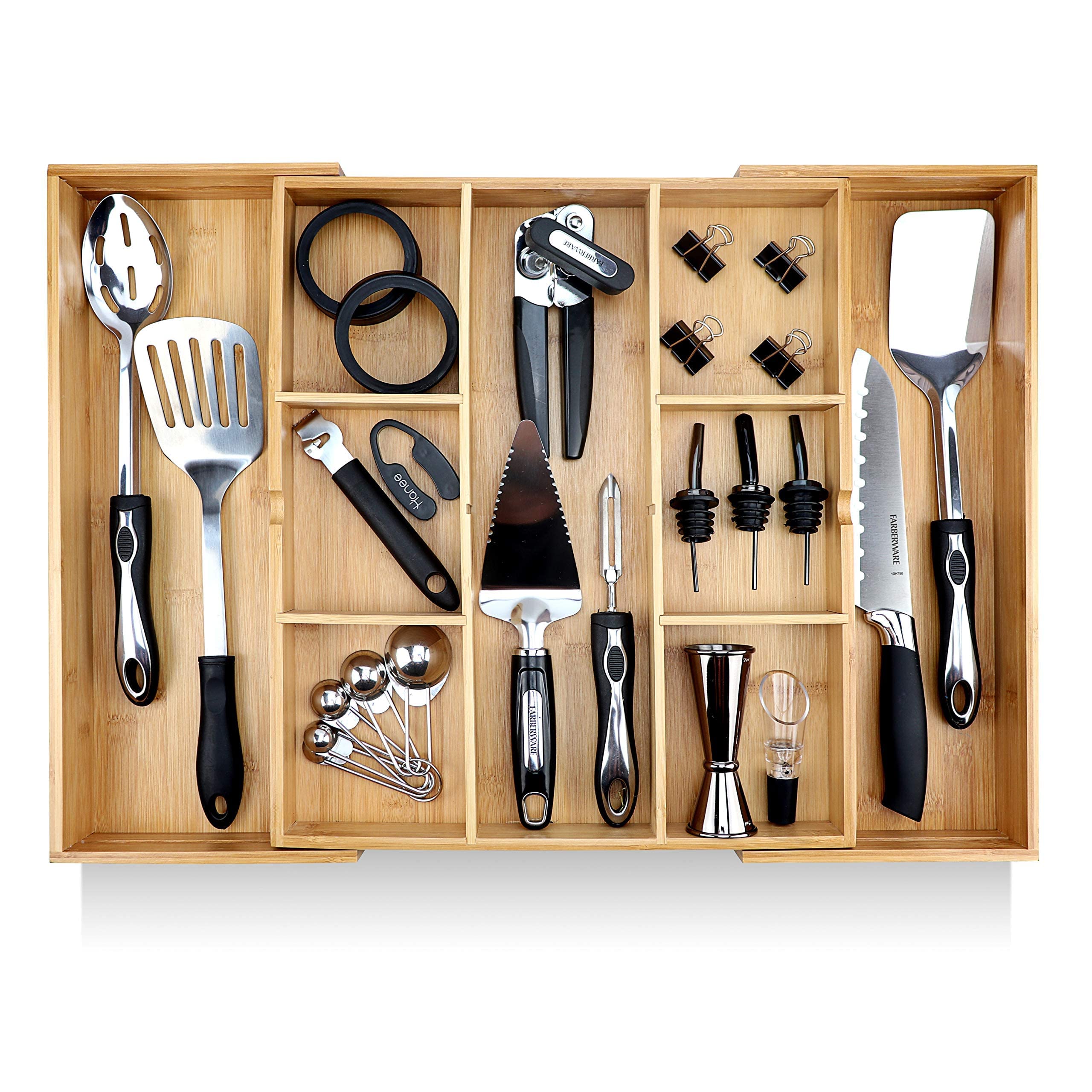 Silverware Organizer - Expandable Kitchen Drawer Organizer - Adjustable Kitchen Drawer Organizer for Utensils, Expandable to 22 Inches Wide, 10 Compartments, Silverware Tray for Drawer