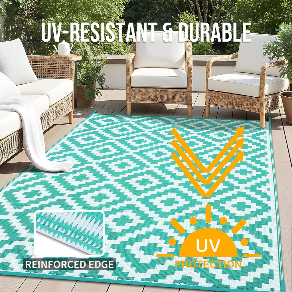OLANLY Waterproof Outdoor Rug 5x8 ft, Outdoor Plastic Straw Rug for Camping, RV Mat Outside, Indoor Outdoor Carpet for Porch, Deck, Backyard, Balcony, Picnic, Black & White