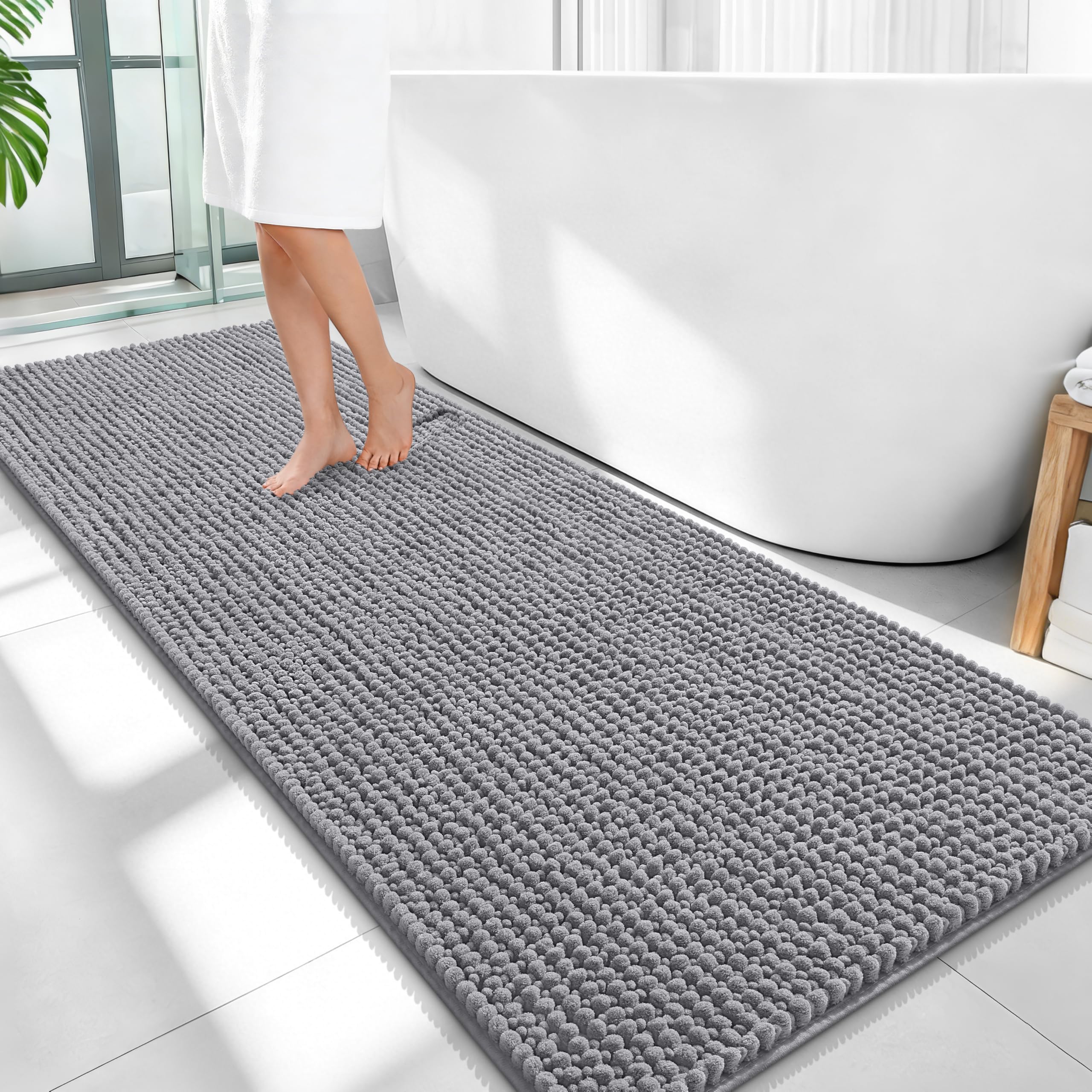 OLANLY Thick Bathroom Rugs 30x20, Extra Soft Absorbent Chenille Bath Rugs, Rubber Backing, Machine Wash Dry, Bath Mats for Bathroom Floor, Tub and Shower, Home Decor Accessories, Grey