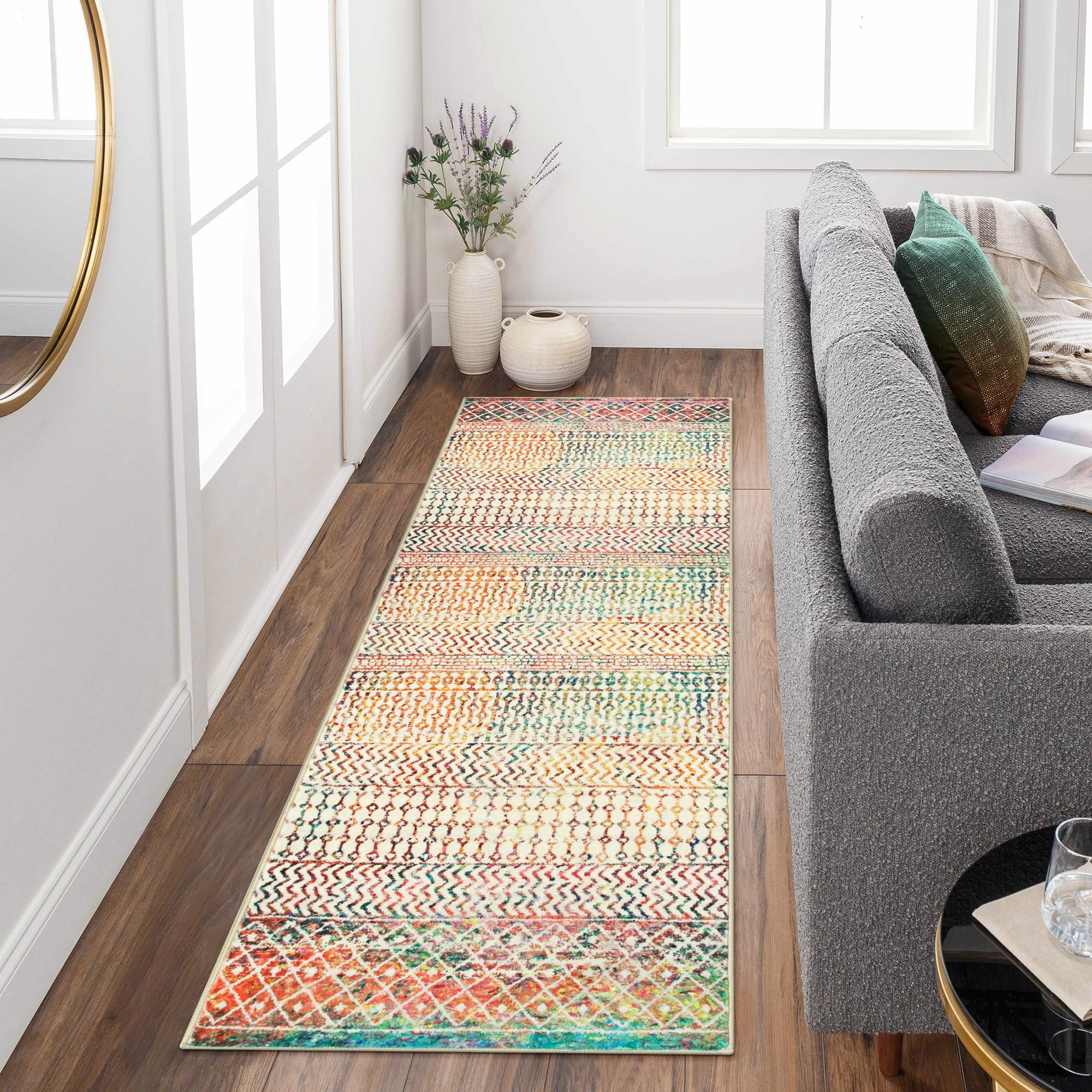 Moroccan Washable Rugs, 2x3 Light Grey Rug Non-Slip Small Distressed Entryway Rugs, Soft Low-Pile Bedroom Rug Indoor Doormat Carpet for Entryway Kitchen Bathroom