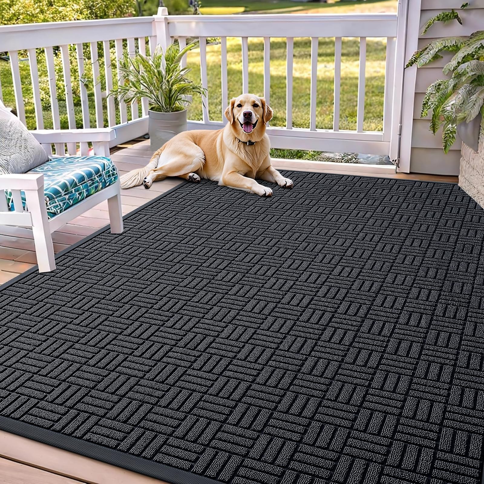 OLANLY Front Door Mat Outside Entrance 29.5x17, Absorbent, Heavy Duty Sturdy Natural Rubber Doormat Indoor Outdoor, Stain and Fade Resistant, Non-Slip Backing Low Profile Floor Mat for Entryway, Grey