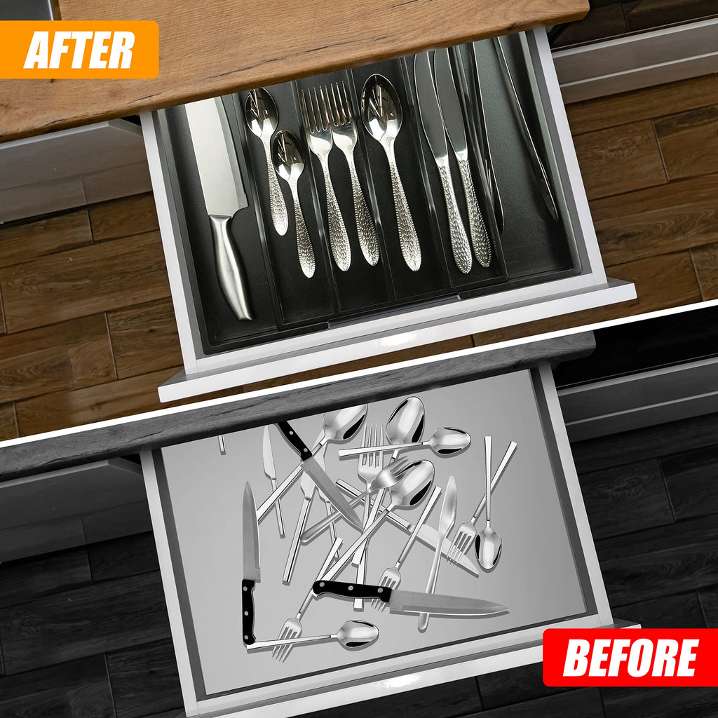 Bellsal Silverware Organizer Kitchen Drawer Organizer Expandable Bamboo Utensil Holder Cutlery Tray for Kitchen Utensil and Flatware Bedroom Office